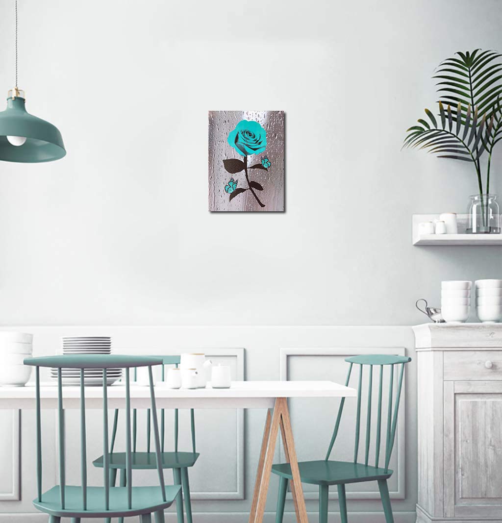 Rtriel Teal Rose Canvas Wall Art Turquoise Blue Flower Prints Contempo ...