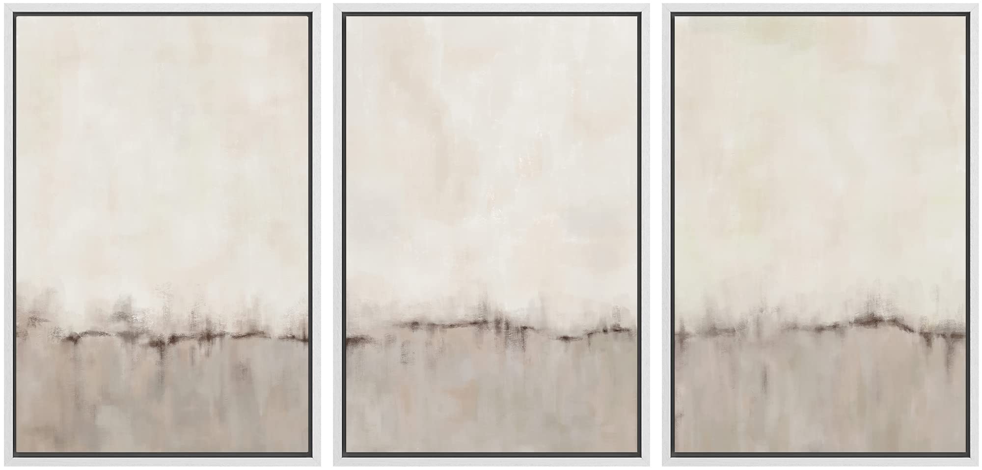 Signwin Framed Canvas Print Wall Art Set Grunge Brown Gray Pastel Landscape Shapes Abstract Illustrations Modern Art Decorative