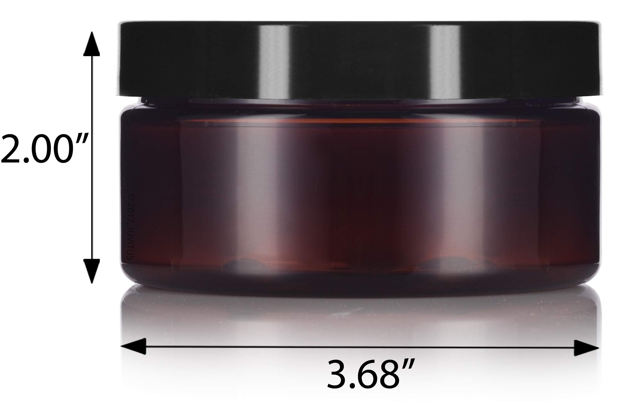 8 Oz Amber Pet Plastic Refillable Low Profile Jar Black Smooth Lid (12 Pack)