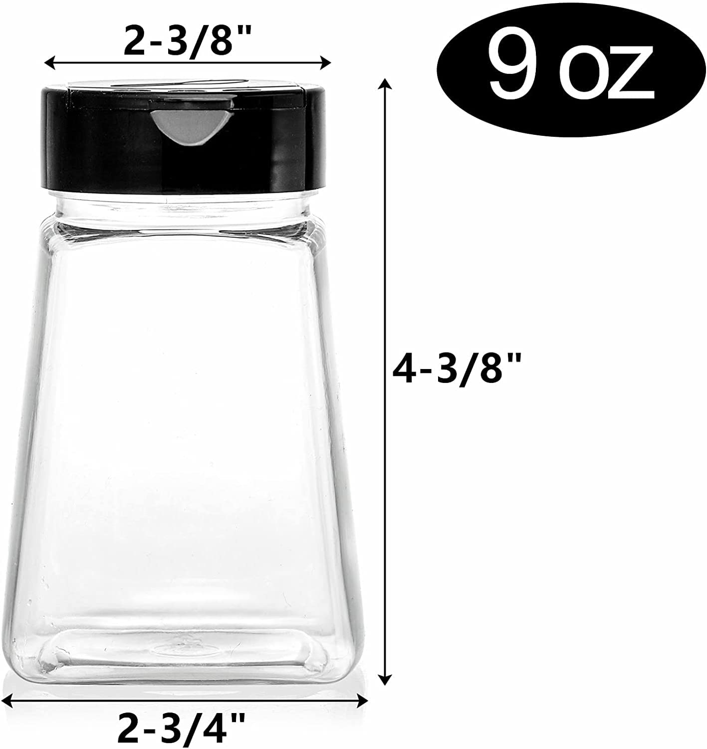 Tebery 24 Pack Clear Plastic Spice Jars with Black Flap Cap, 9OZ Seasoning Jars Storage Container Bottle To Pour Or Sifter Shake