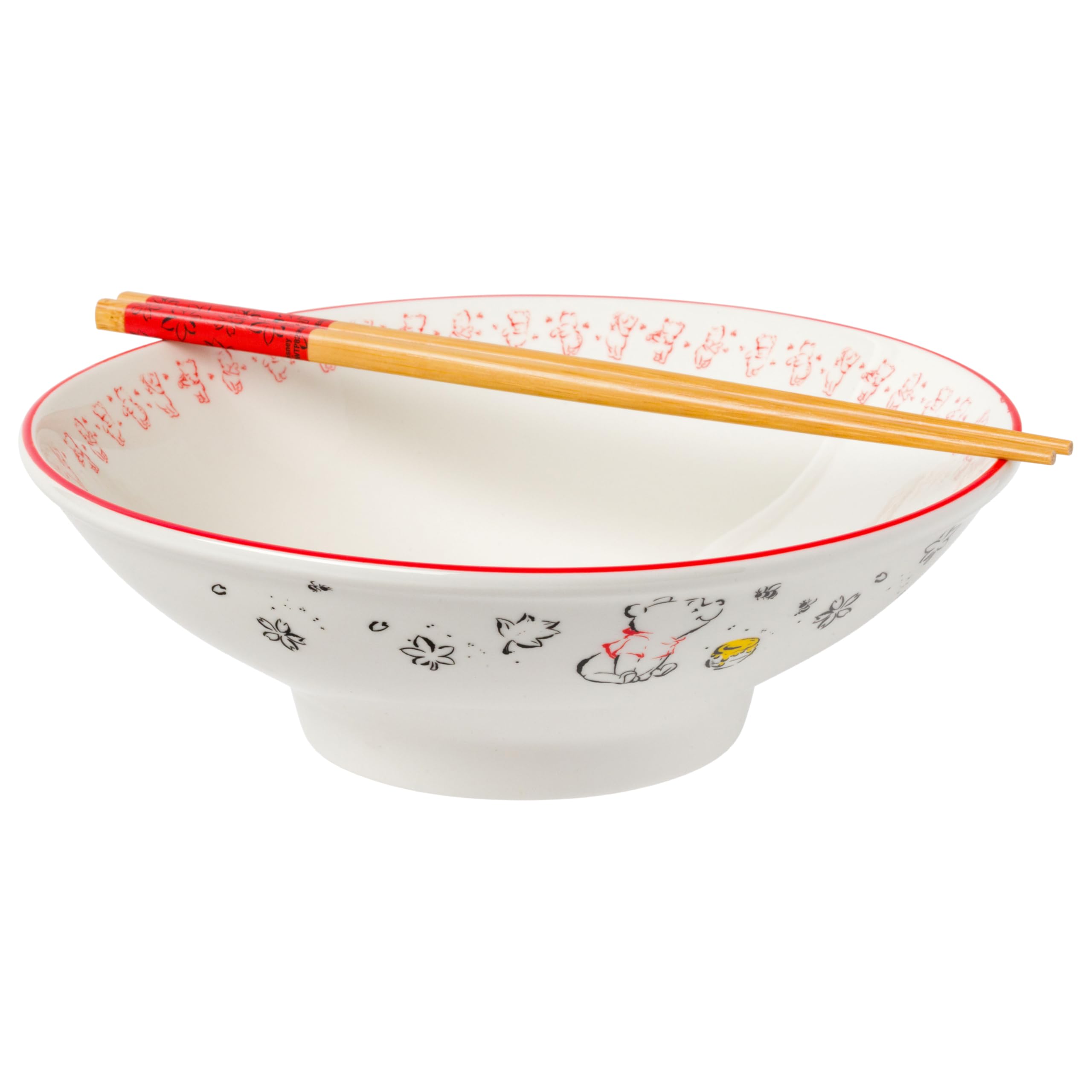 Silver Buffalo Disney Winnie The Pooh Watercolor Kawaii Cute Pooh And Hunny Ceramic Ramen Noodle Rice Bowl With Chopsticks, Micr