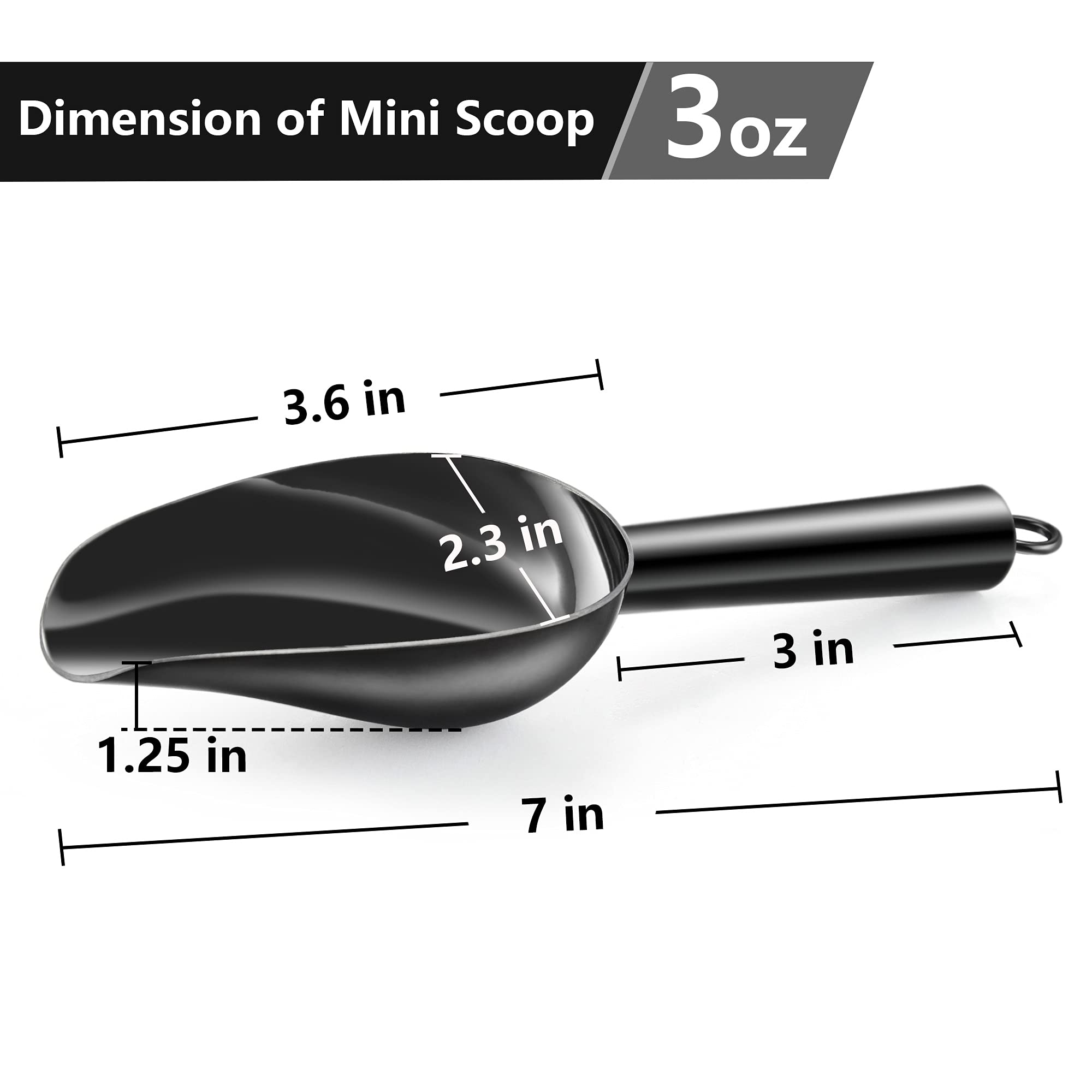 Teamfar Mini Scoop Set Of 2, 3 Oz Stainless Steel Scoop, Black Small Candy Scoops For Canister Jars Buffet, Rust Free & Long Las