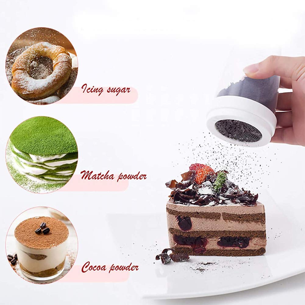 1Pc White Plastic Flour Powder Sugar Shaker With Lid Mesh Shaker Icing Sugar Powder Cocoa Flour Chocolate Coffee Sifter Cooking