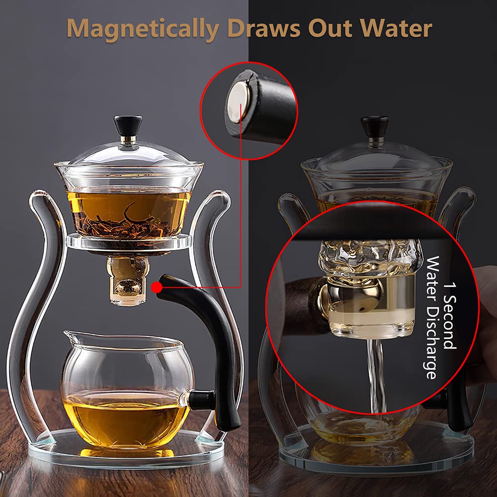 Cunhuy Lazy Kungfu Drip Teapot, Heat Resistant Tea Set, Semi-Automatic Glass Teapot Suit For Magnetic Water Flow Wooden Glass Te