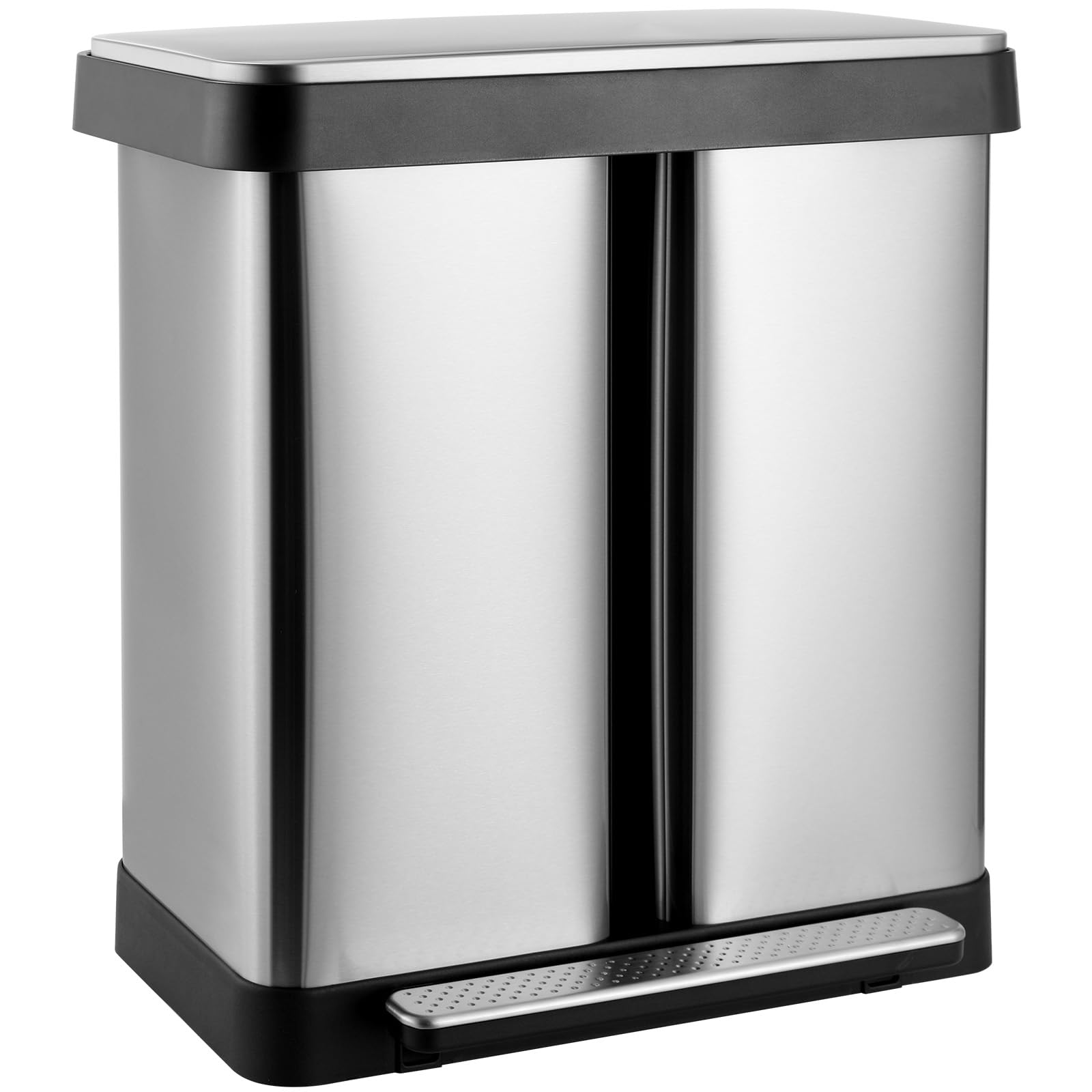 Arlopu 16 Gallon Dual Trash Can, 60L(2X30L) Stainless Steel Kitchen Garbage Can, Step-On Classified Recycle Garbage Bin With Rem