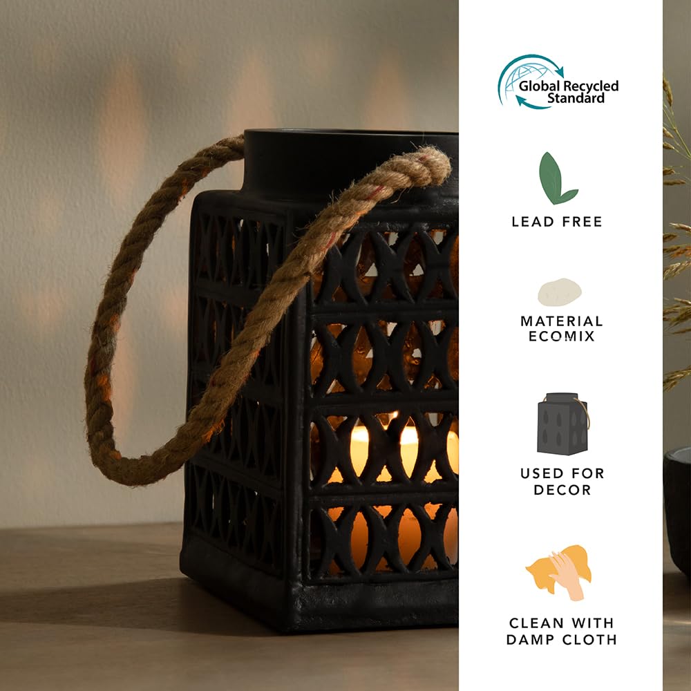 Ellementry Jharokha Ecomix Black Lantern | Candle Tealight Holder for Balcony and Garden | Hanging Lanterns for Home Decoration
