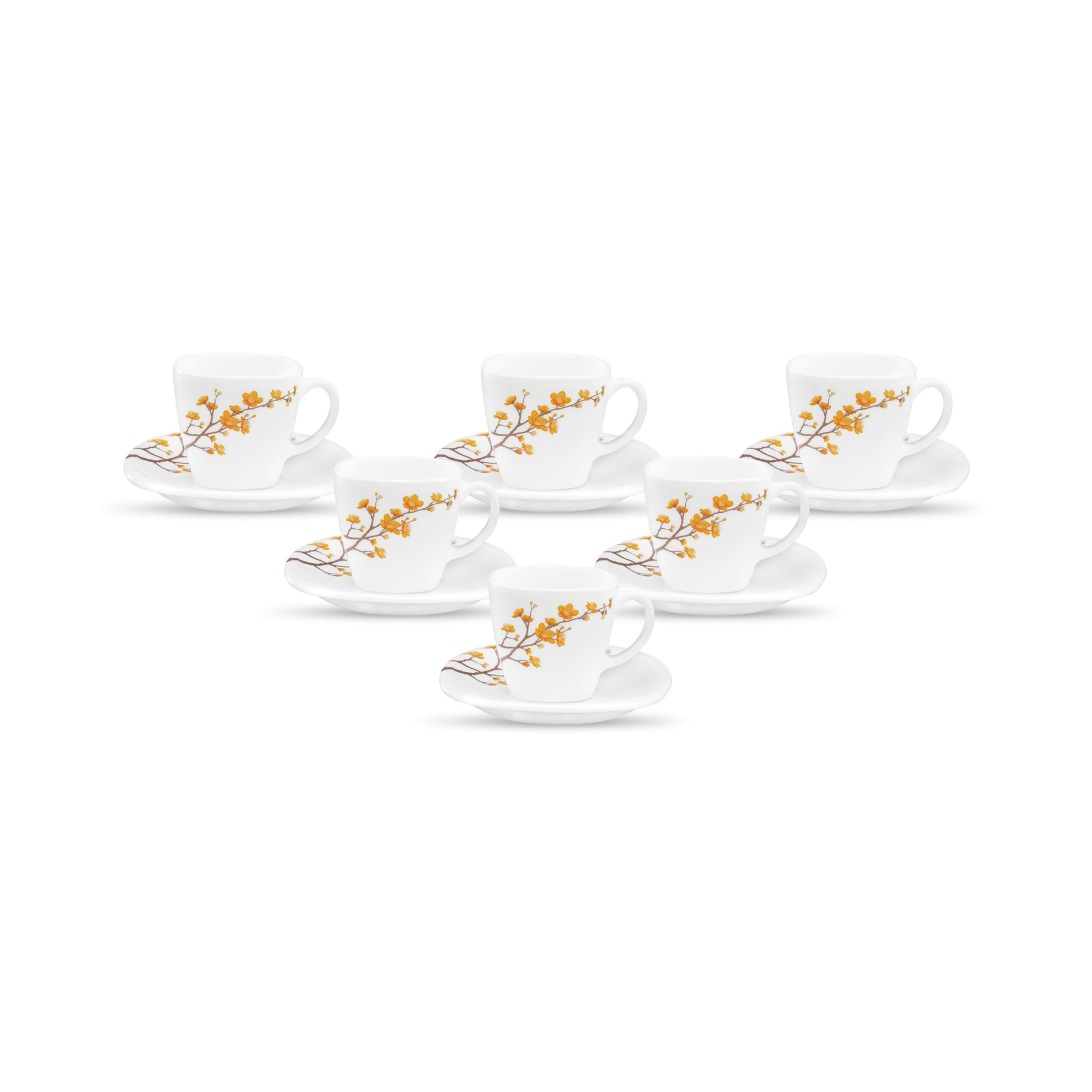 La Opala Diva, Quadra Collection Opal Glass Crockery | Coffee Cup & Saucer, Set Of 12 | Summertide 125 Ml | For Tea & Coffee | M