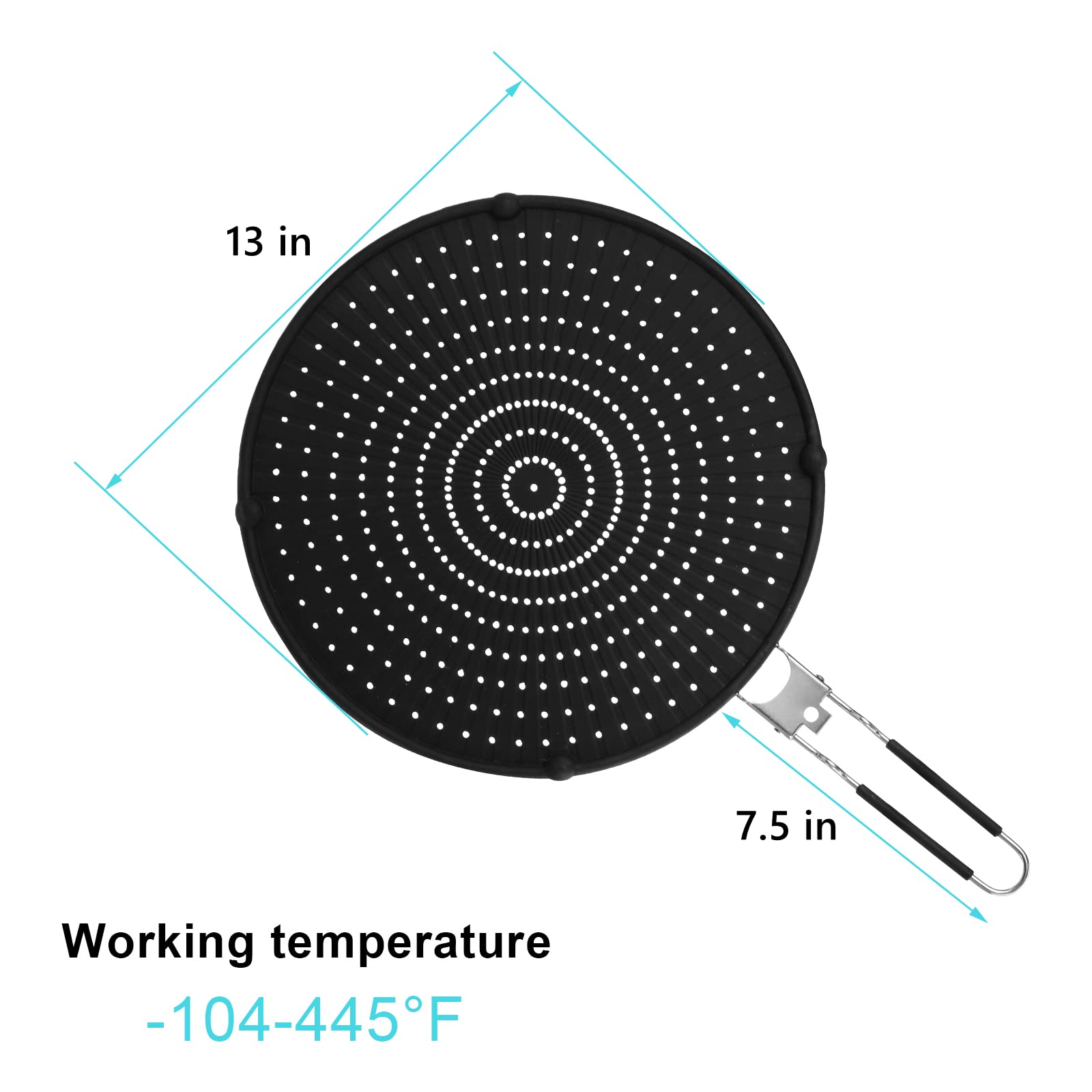 Frcctre 2 Pack Silicone Splatter Screen For Frying Pan, 13'' Versatile Grease Splatter Guard With Foldable Handle, Food Grade He
