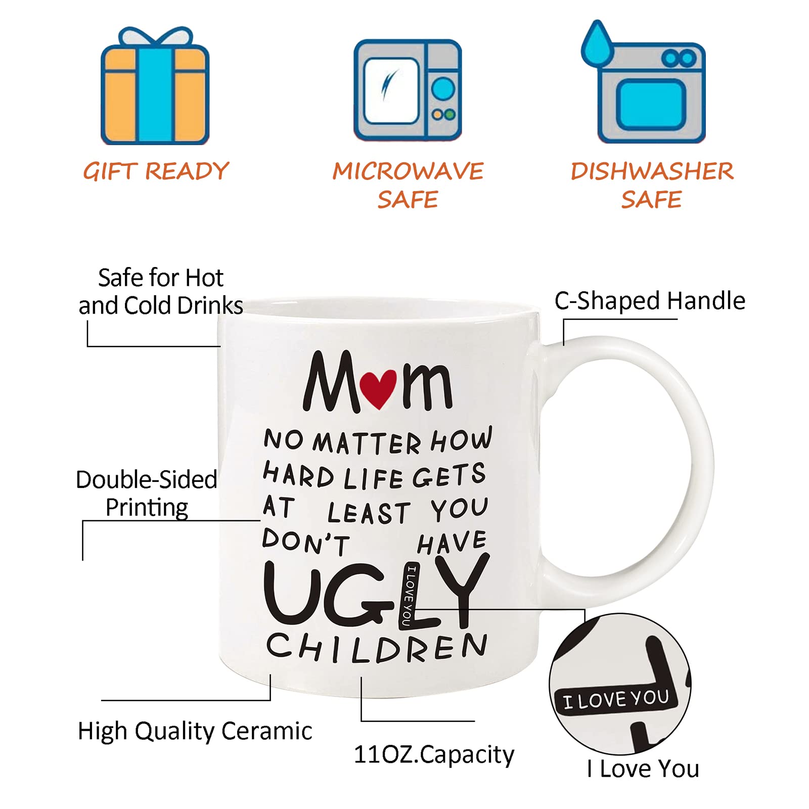 Gifts for Mom from Daughter Son,11oz Funny Coffee Mug for Women,Unique Mothers Day Gifts for Mom Wife Women,Personalized Birthda