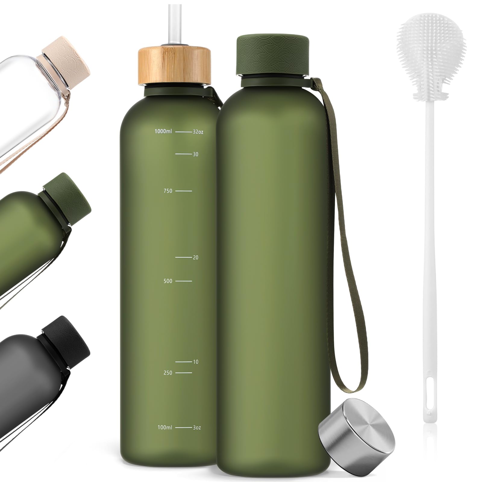 Reallnaive 1 Pcs Slim Water Bottle 32oz, 1L Motivational Tracking Reminder Water Bottlelightweight & Shatterproof and Stainless