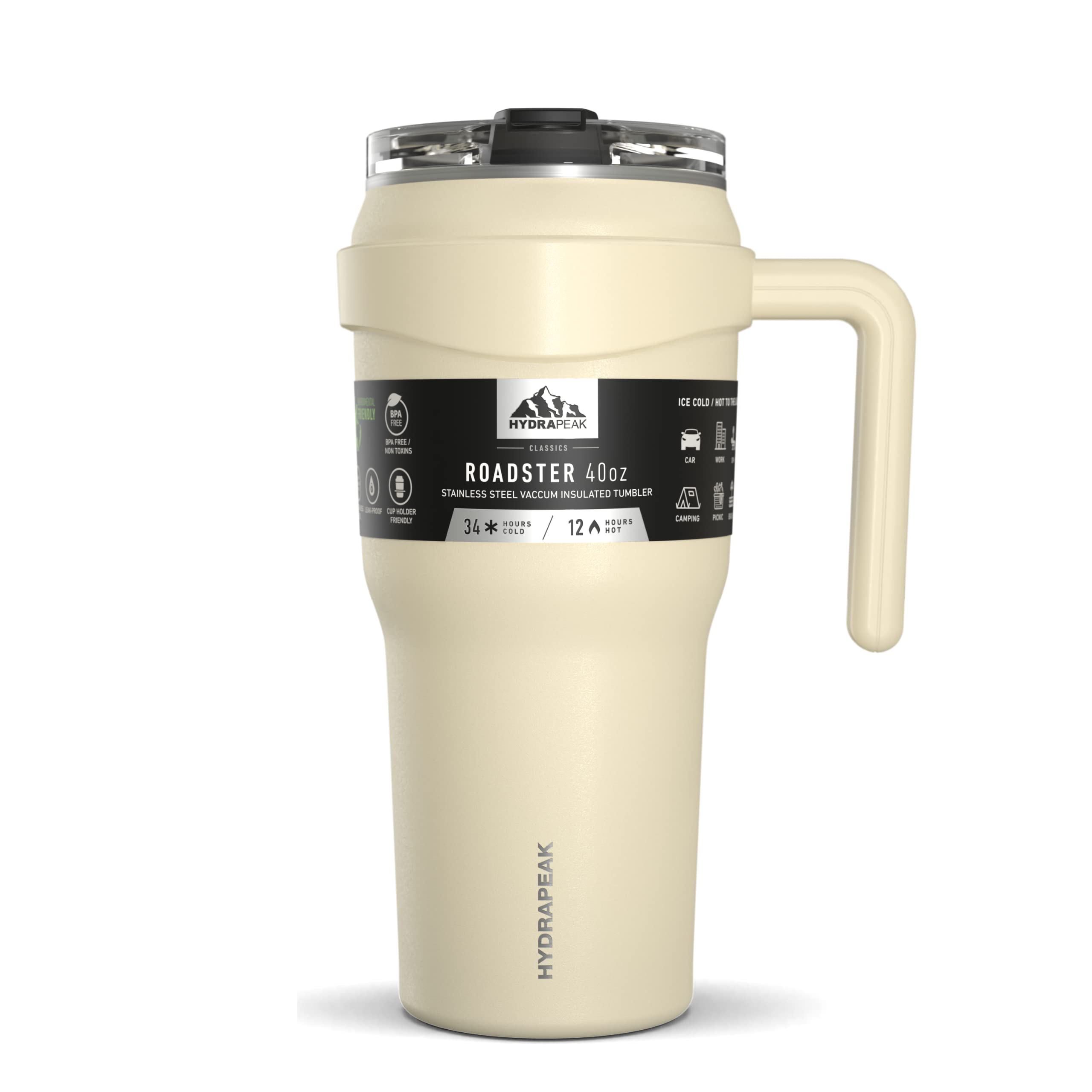 Hydrapeak Roadster 40Oz Stainless Steel Tumbler Double Wall Vacuum Insulated Water Bottle With Handle And 2 In 1 Straw Lid (Mode