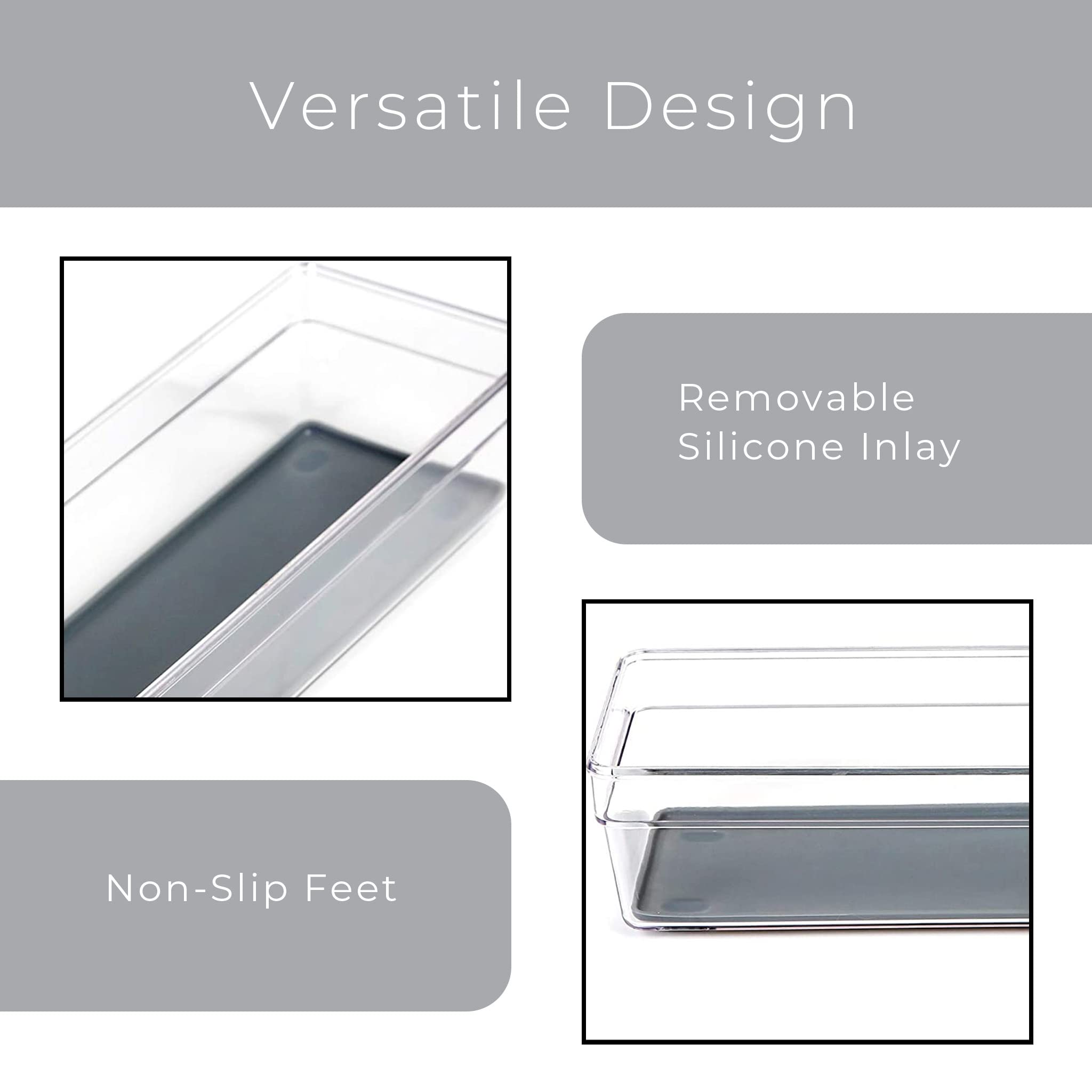 Smart Design Plastic Drawer Organizer - 9 X 3 Inch - Silicone Bottoms - Bpa Free - Makeup Tray, Vanity, Utensils, Silverware Sto