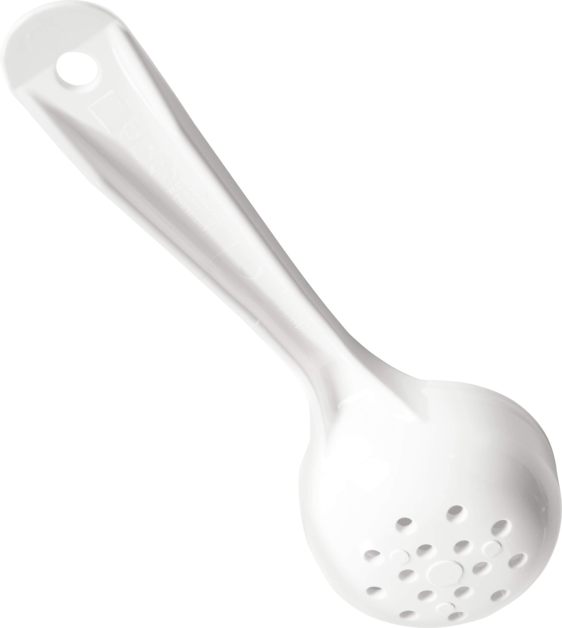 Carlisle Foodservice Products 492702 Perforated Short Handle Portion Control Spoon, 3.0 Fl Oz, White