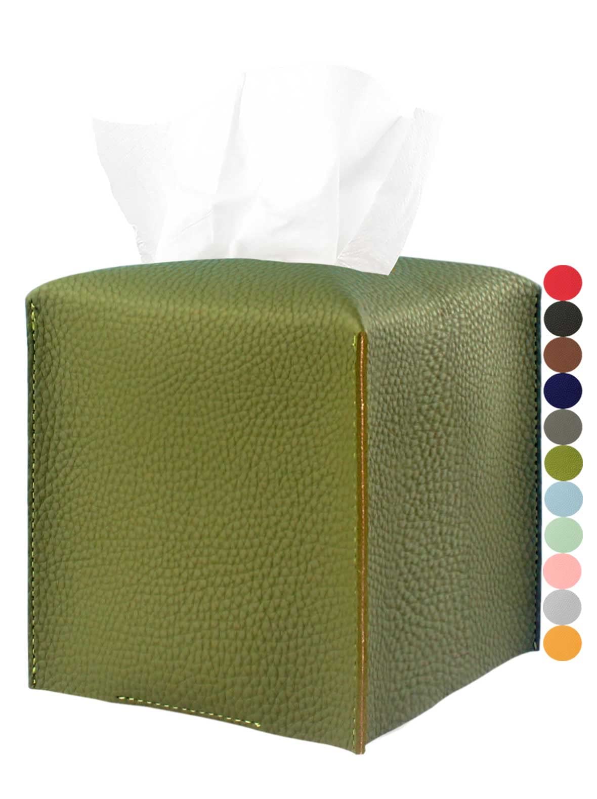 Green Tissue Box Cover Square - With Bottom Belt [Jesmini, ] Pu Leather Green Tissue Box Holder Decorative For Bathroom Vanity C
