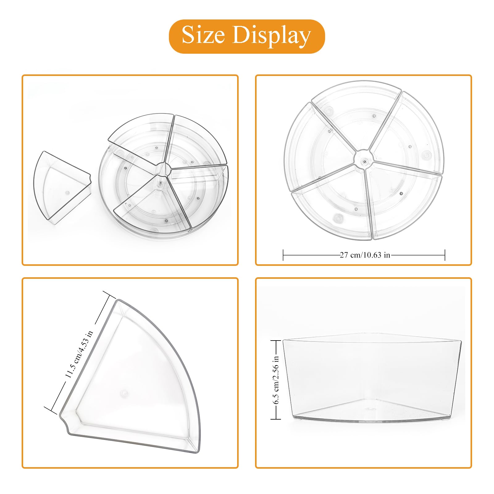 Roninkier Clear Lazy-Susan Organizer With 5-Removable-Bins - 11 Inch Round Plastic Rotating Storage Container For Cabinet, Pantr
