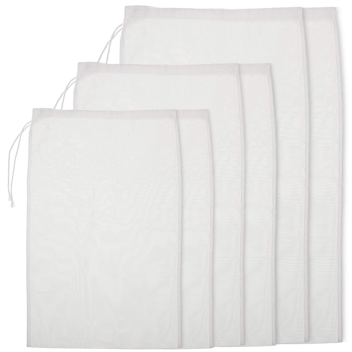 6 Pack Nut Milk Bags - Reusable Food Strainer Bags with Fine Mesh Nylon Drawstring, 3 Sizes