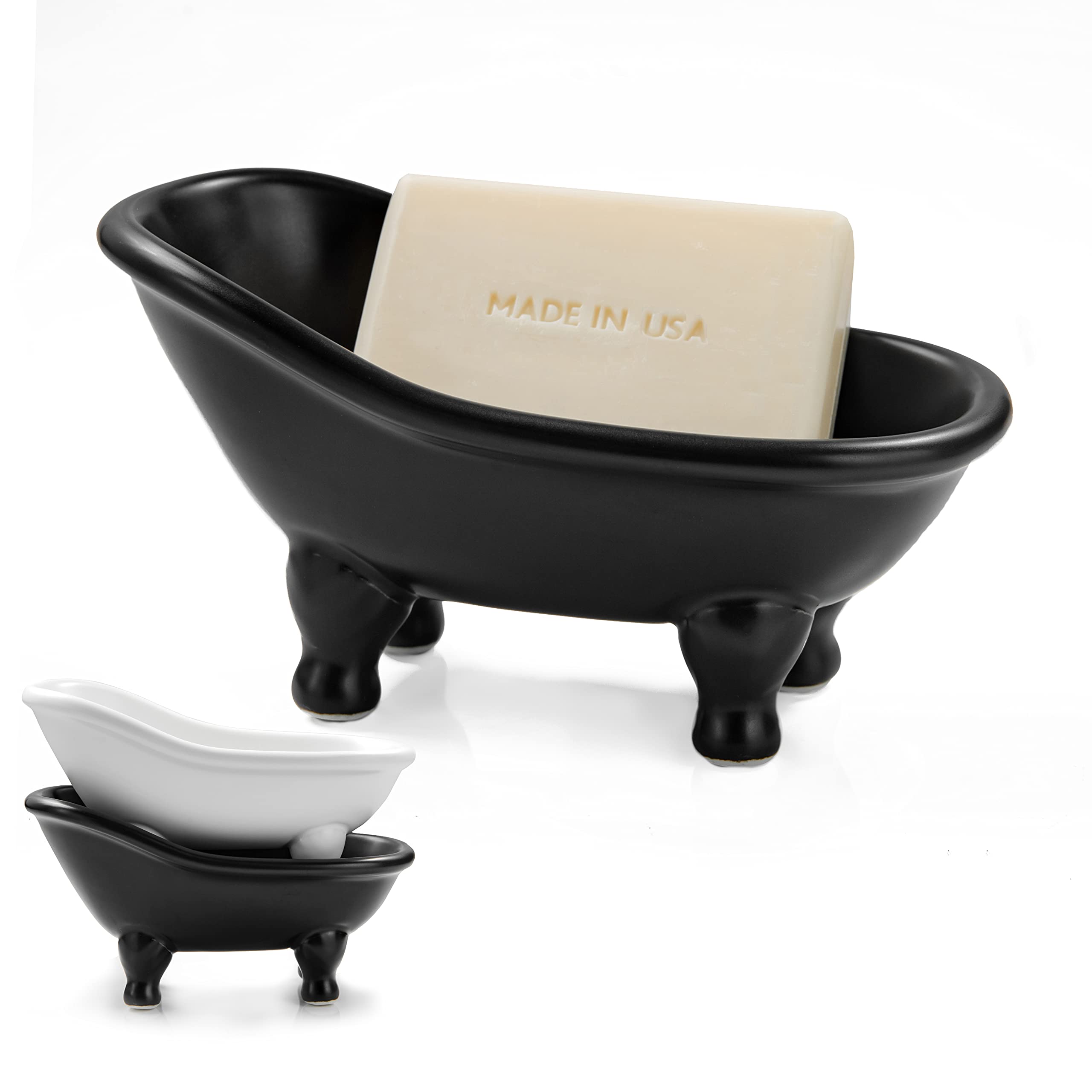1Piece 5.6'' Black Ceramic Mini Bathtub Soap Dish Small Planter Makeup Organizer Container Hamster Bathtub (Black)