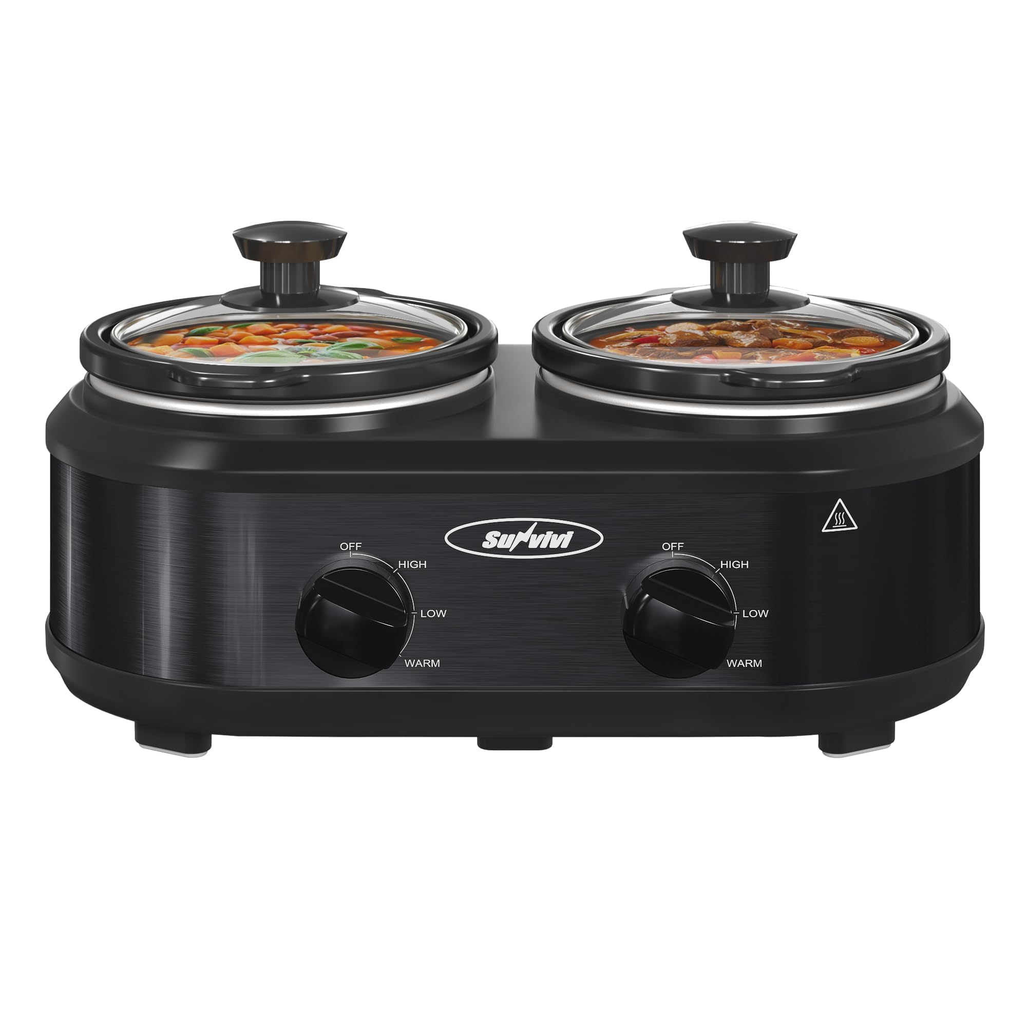 Sunvivi Double Slow Cooker,2 Pot Small Mini Crock Buffet Servers and Warmer,Dual Pot Oval Manual Slow Cooker with Adjustable Tem