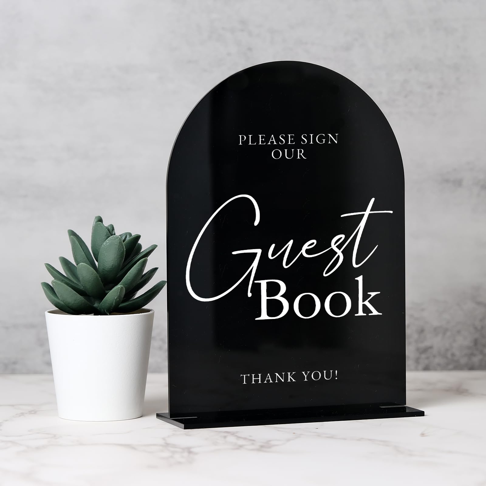 Set of 3 Black Arch Acrylic Signs and Stands, 5 in x 7 in, 1/8 in Thick | Reception Signs for Wedding: Guest Book, Favors and Mo