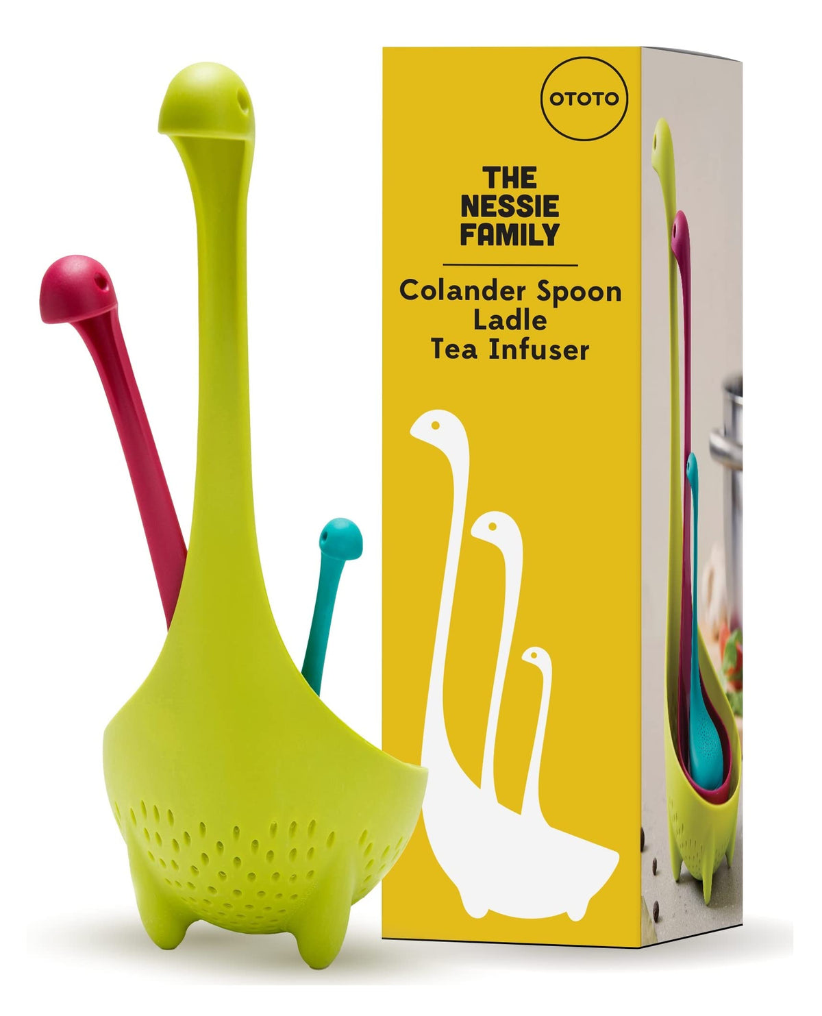 The Nessie Family By Ototo - Pack Of 3 Tea Infuser, Soup Ladle, And Colander - Cute Kitchen Accessories, Cooking Gifts, Funny Ki