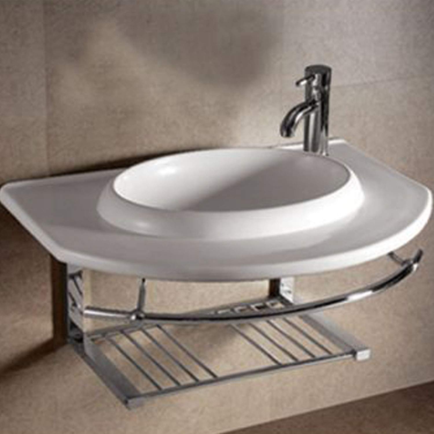 Whitehaus Whkn1124 Whkn1124Isabella Large Wall Mount Basin With Integrated Round Bowl, Single Faucet Hole & Center Drain, White