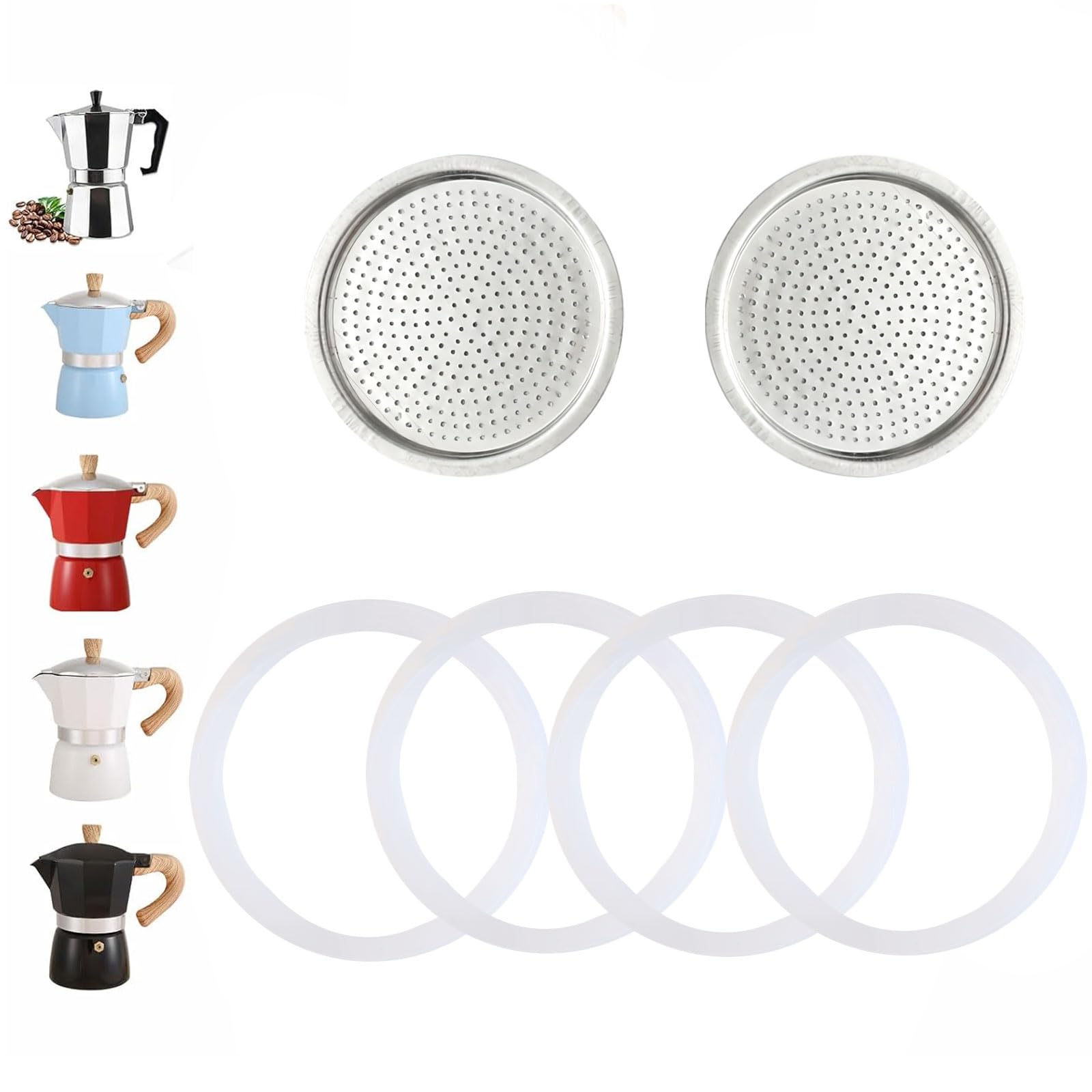 Ditosh 2 Pcs Filter With 4 Pcs Silicone Gasket Seals For 2 Cup Stovetop Espresso Coffee Maker Replacement Parts For Ditosh Alumi