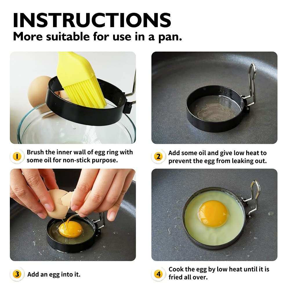 2 Pack Round Egg Rings For Frying Eggs And English Muffins, Nonstick Circle Ring Mold For Cooking Breakfast Sandwich Burger