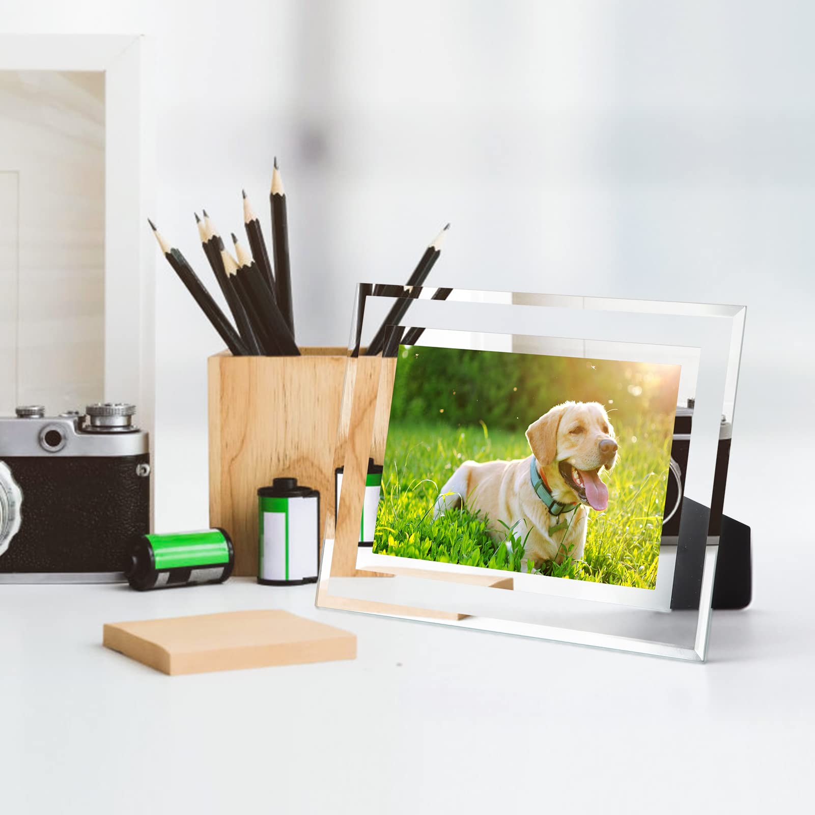 Hoikwo Bulk 5x7 Picture Frames, 4 Packs Silver Photo Frames 5 by 7, Glass Wedding Frames 5x7, Clear Mirror Wedding Photo Frames,