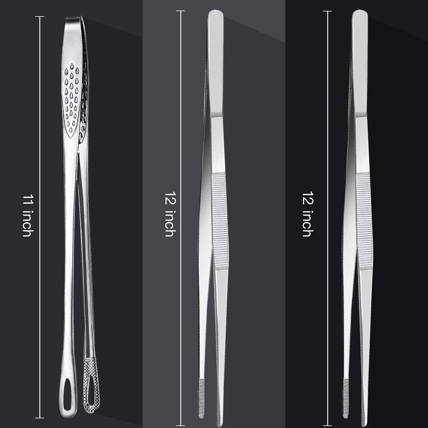 3Pcs Kitchen Food Tongs, Fine Tweezer Tongs Stainless Steel Long Tweezers Grill Tongs For Cooking Kitchen Premium Tweezers Tongs