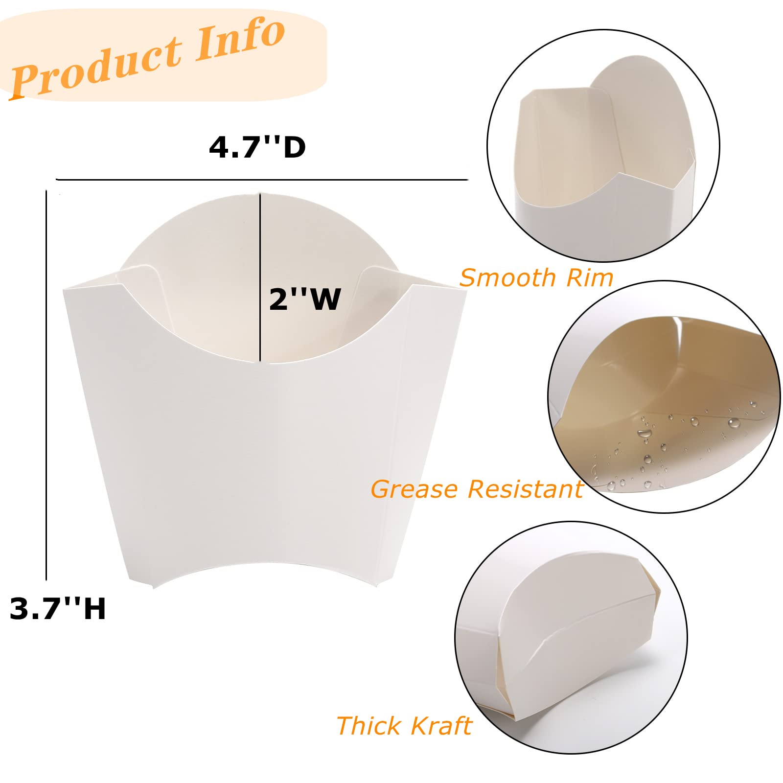Lyellfe 250 Pack French Fry Holder, Disposable To Go French Fry Container Box, 4 Oz Stackable White Kraft Paper Charcuterie Cups
