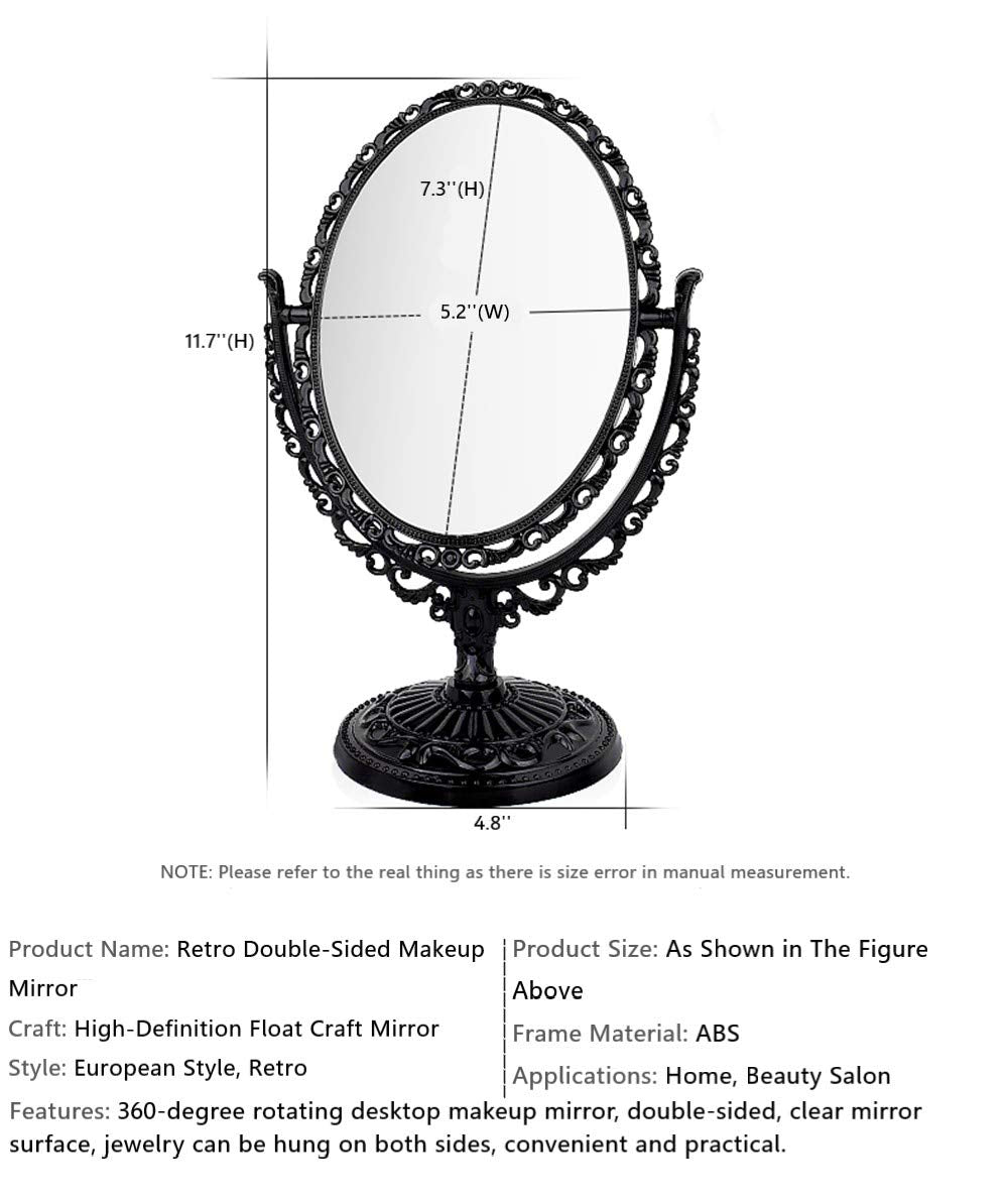 Schonee Double Sided Tabletop Makeup Mirror, Oval Swivel Desktop Stand Mirror, 360 Degree Rotation Vintage Two-Sided Makeup Mirr