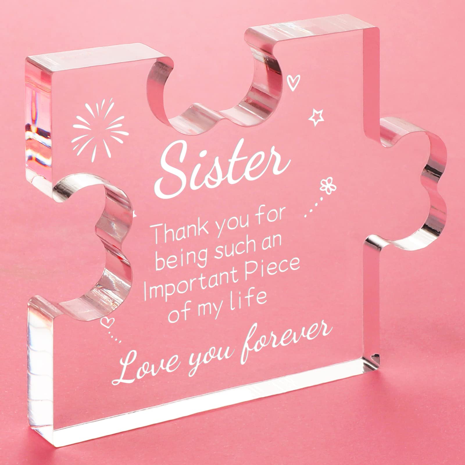 Funnli Sister Gifts from Sister Acrylic Puzzle Plaque - Sister Birthday Gift Ideas 3.35 x 2.76 Inch Desk Decorations - Sister Gi