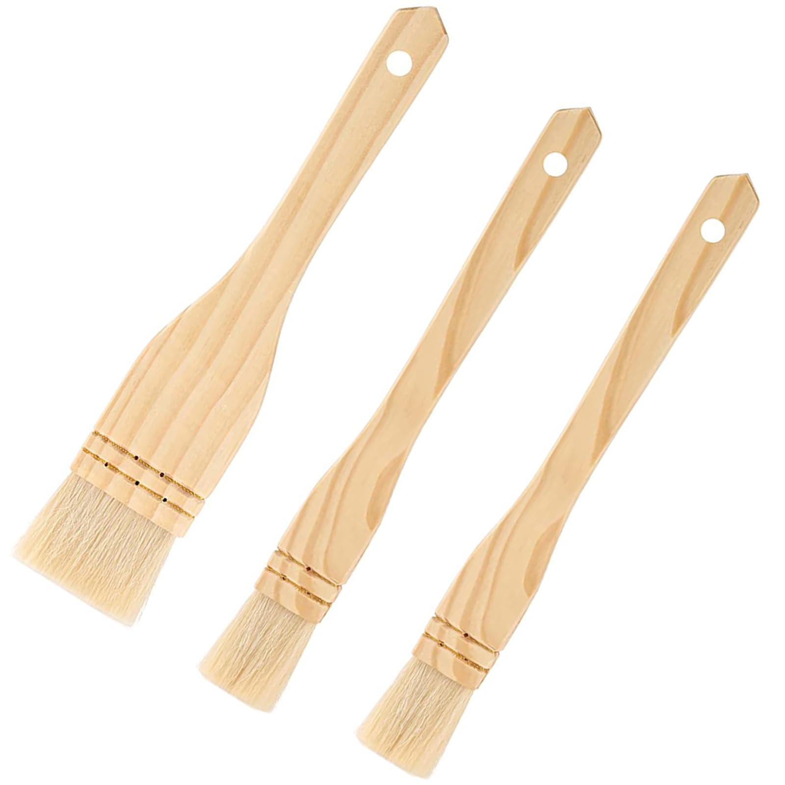Fortunemee 3Pcs Pastry Brushes Basting Oil Brush With Goat Bristles And Hardwood Handles Bbq Cooking Baking Brush For Baking, Gr
