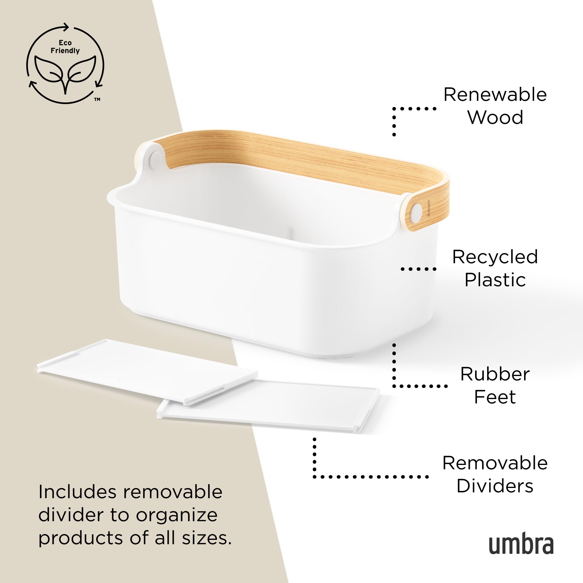 Umbra Bellwood Stackable Storage Bin, Multipurpose Caddy Organizer, 11 X 7 In, White/Natural