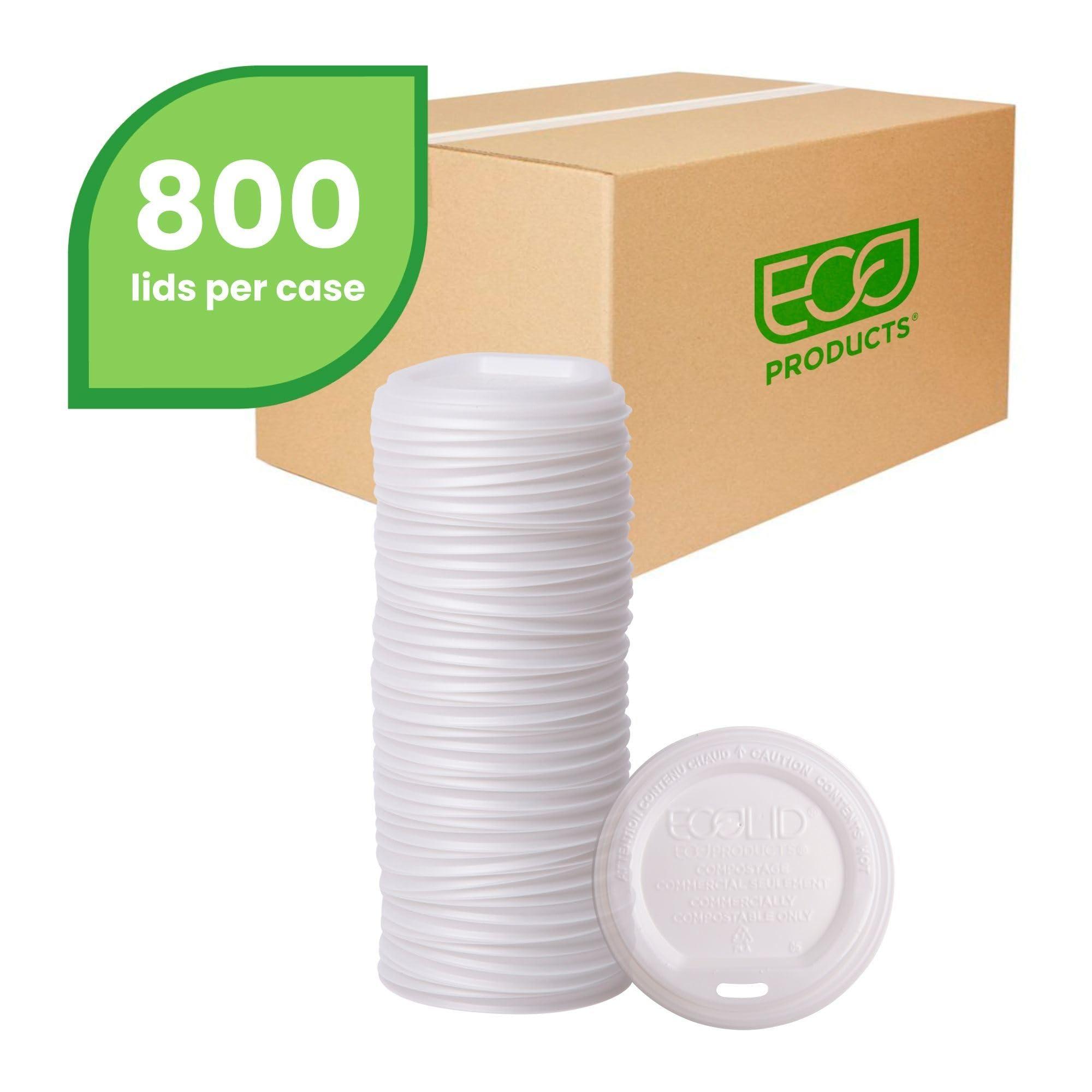 Eco-Products Disposable Hot Coffee Cup Lid, Eco-Friendly Compostable Cup Sip Lid, Lid For 10-20 Oz, Case Of 800