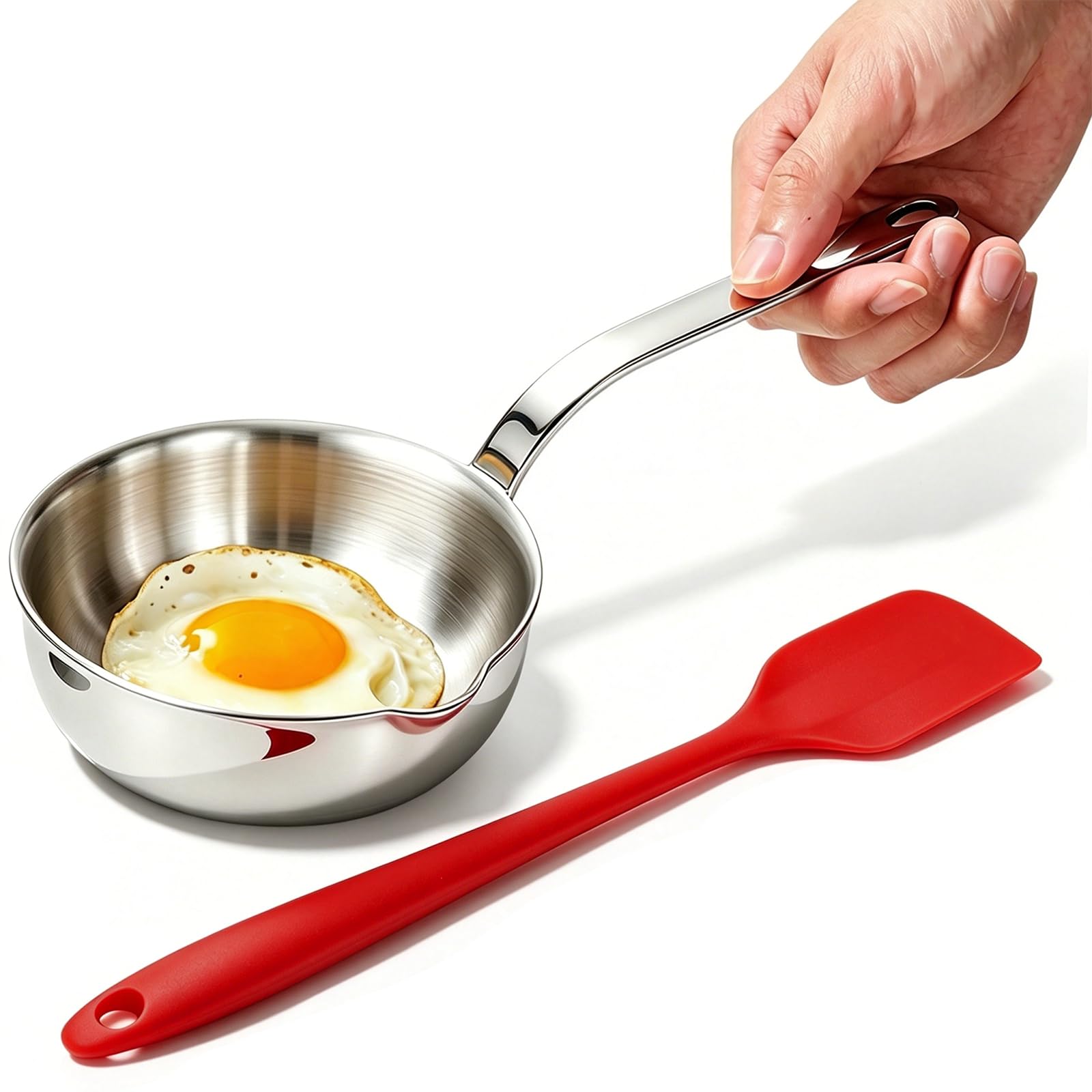 5.1 Inch Mini Egg Pan Stainless Steel Sauce Pan Omelet Pan with Pour Spout
