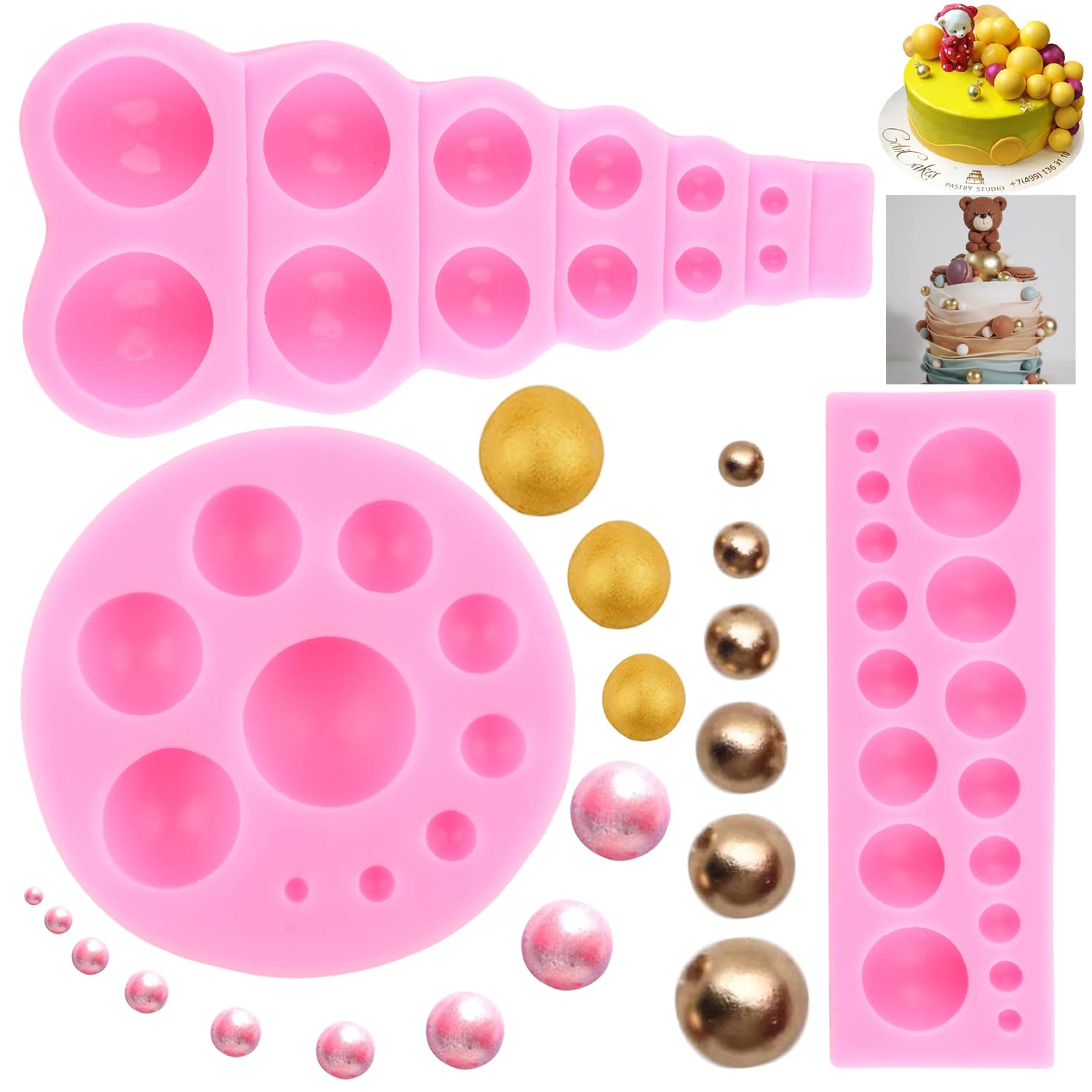 Zixiang Diy 3D Pearl Fondant Mold Ball Pearl Semi Sphere Chocolate Silicone Molds Cake Decorating Sugar Lollipop Mold For Cupcak