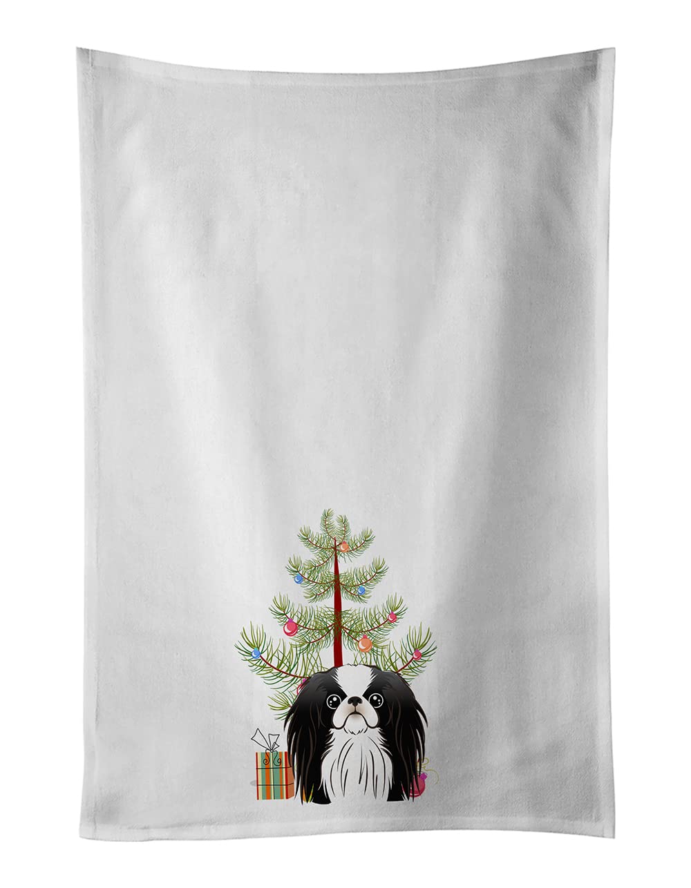 Christmas Tree and Japanese Chin White Kitchen Towel Set of 2