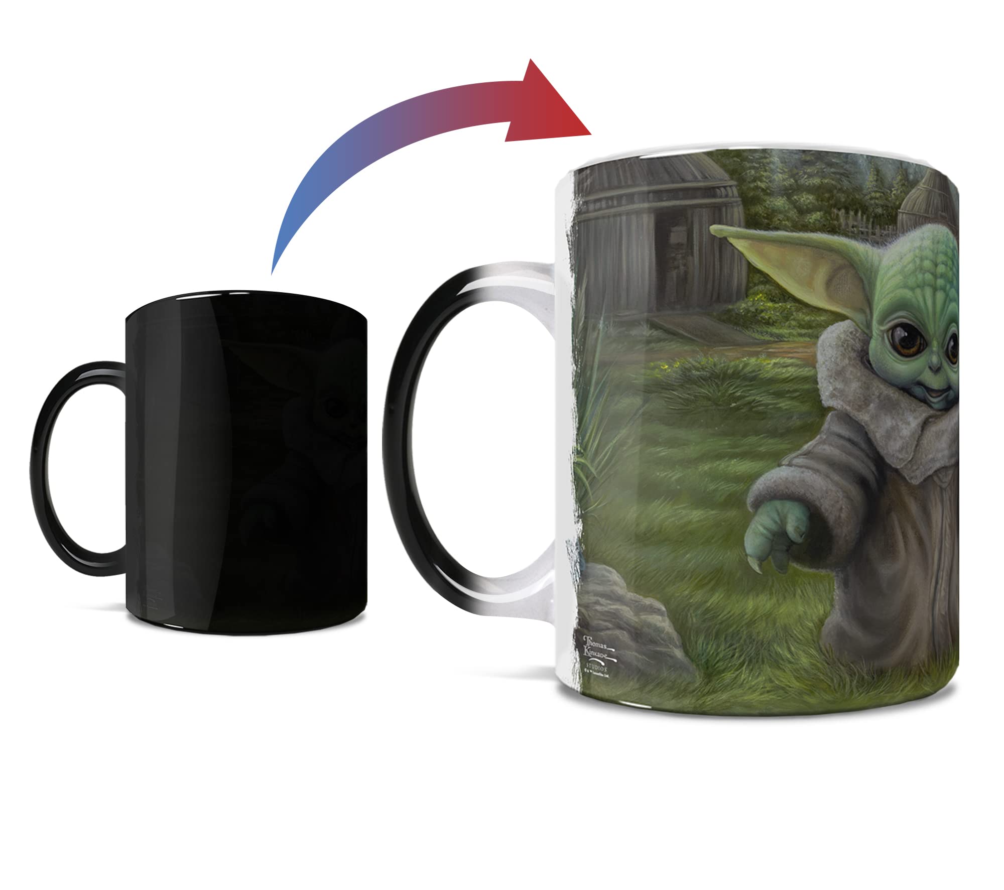 Morphing Mugs Star Wars - The Mandalorian - Childs Play - Thomas Kinkade - One 11 Oz Color Changing Ceramic Mug - Image Revealed