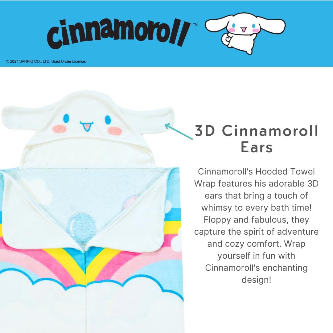 Franco Cinnamoroll Hooded Towel Wrap - Soft Cotton Terry, 24x50 in, Officially Licensed, Perfect for Bath/Pool/Beach