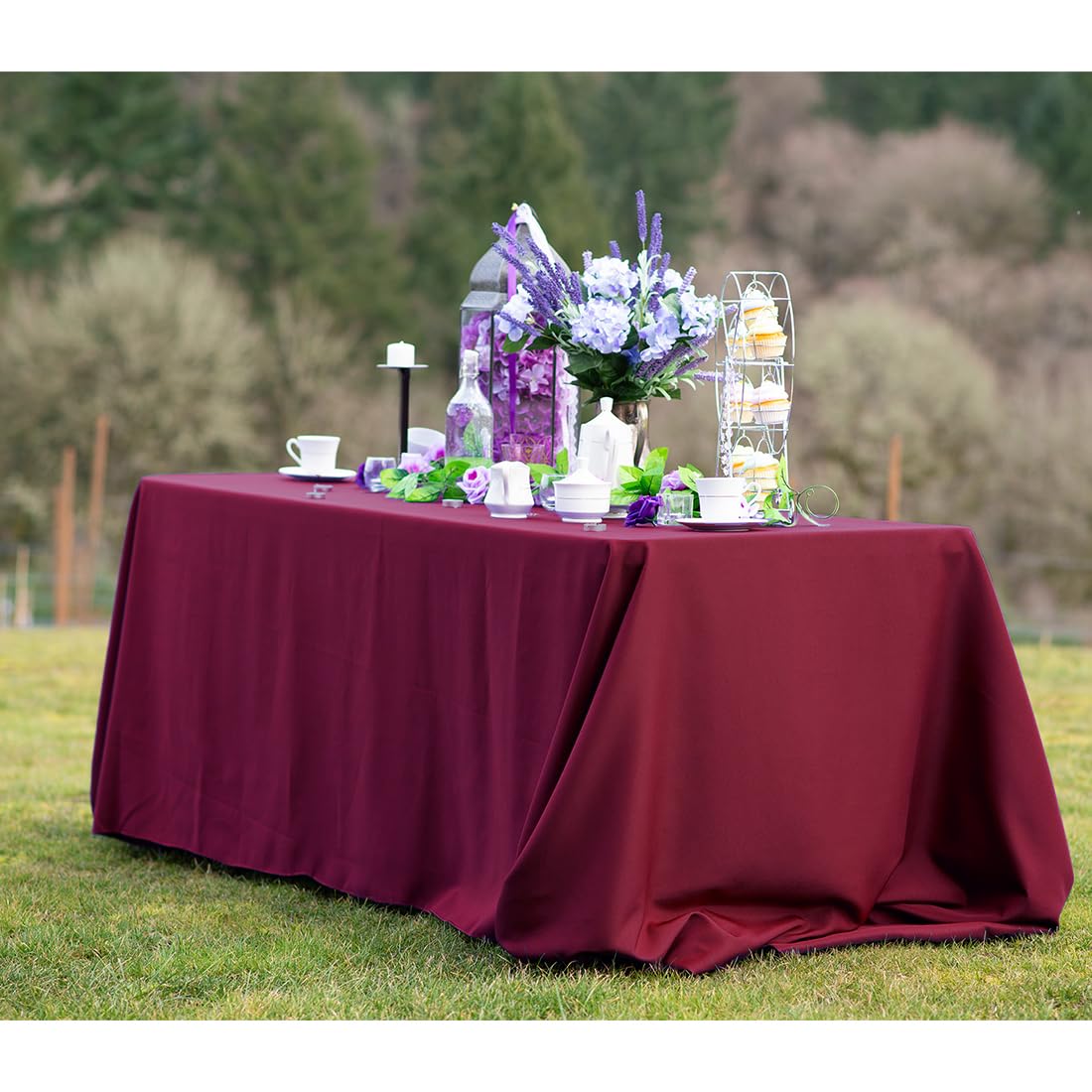 Ltc Linens 5-Pack Rectangular Tablecloths 90 In X 132 In With Rounded Corners - Burgundy Table Cloths For 6 Ft Rectangle Tables