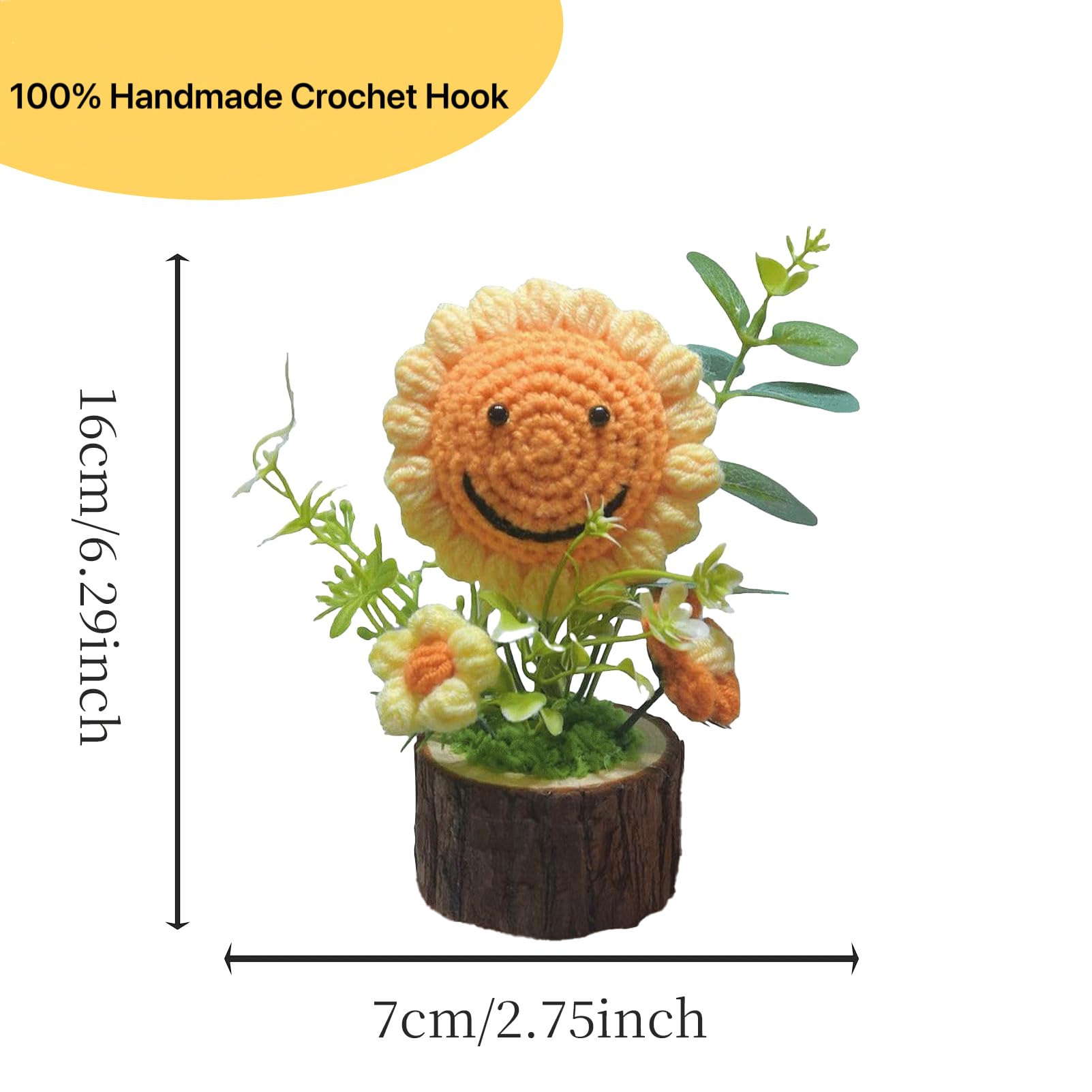 Tileafry Handmade Crochet Sunflowers Flowers Bouquet Creative Knitted Potted Plant Cute Home Desktop Decorations and Gifts for F