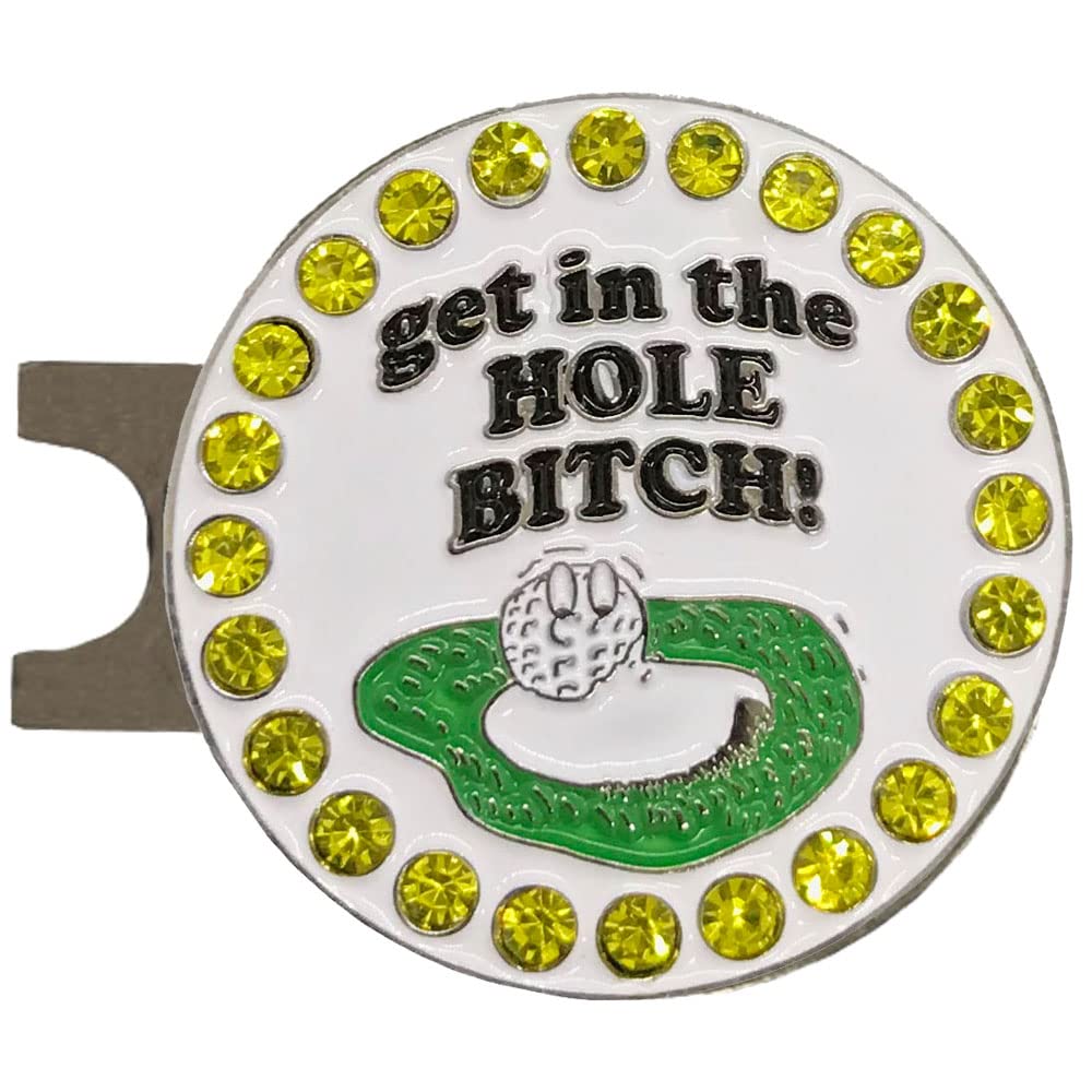 Giggle Golf Par 3 : Waffle Golf Towel  Tee Bag with 4 Tees  and Bling Golf Ball Marker with Hat Clip - Funny Golf Gift for Women (Get in The Hole Bitch)