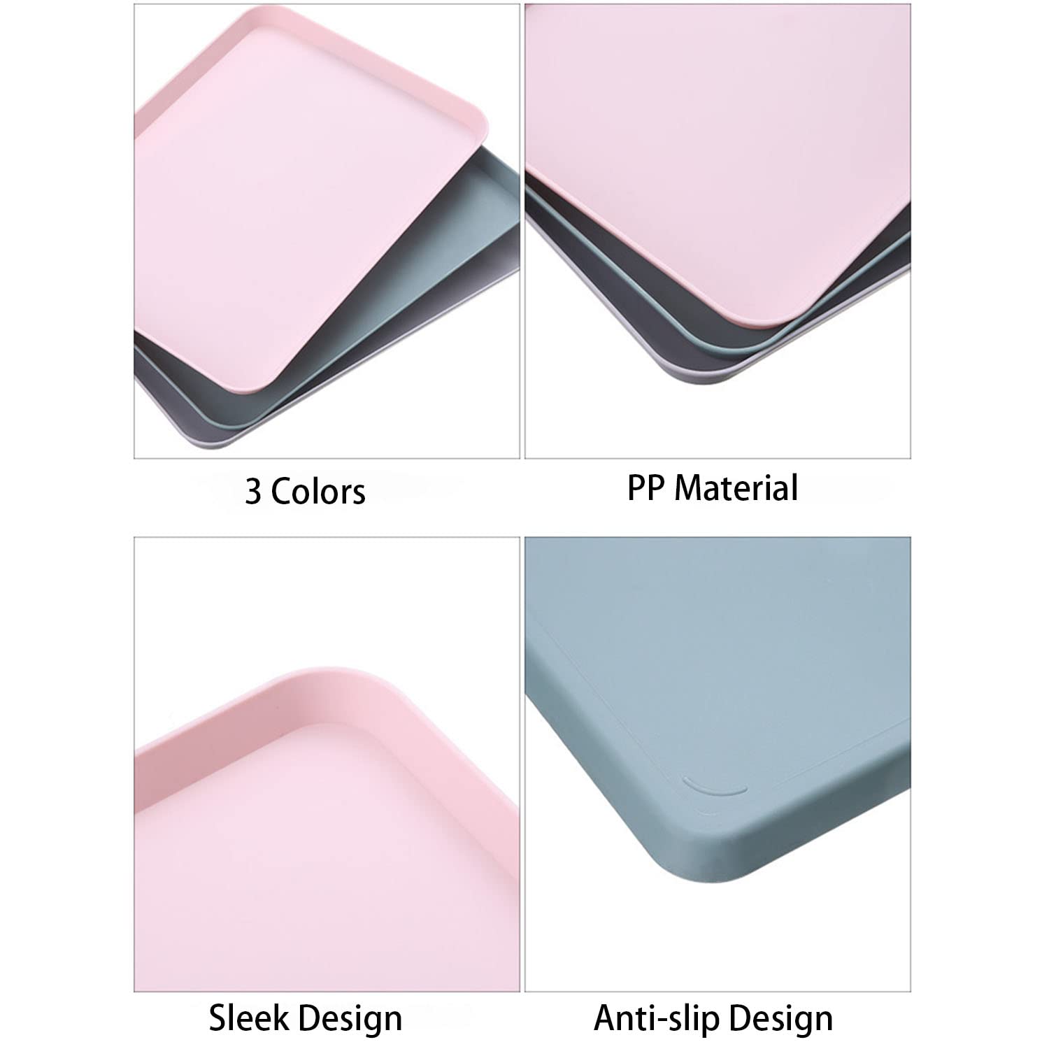 6 Pack 8 X 12 Inch Plastic Trays, Cute Small Pink Grey Blue Trays With 2   Wall, Decorative Food Serving Tray, Rectangular Flat