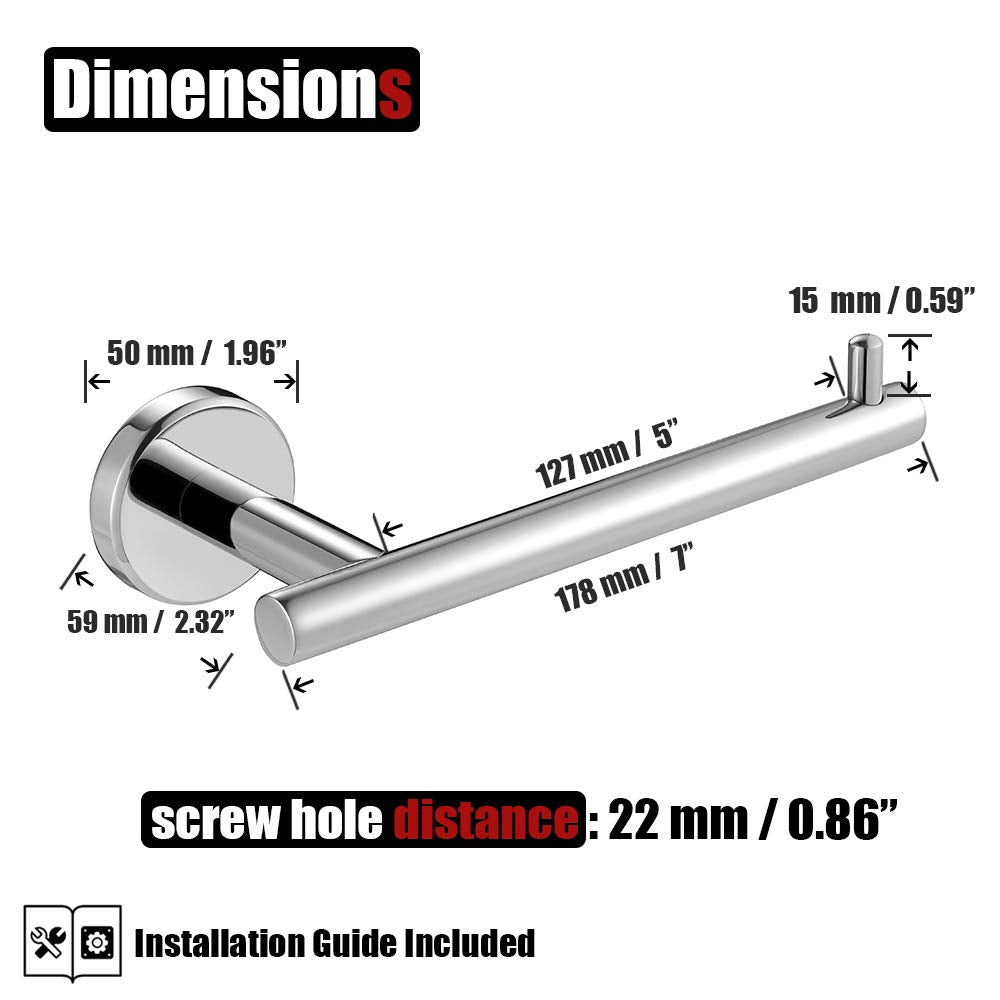 JQK Chrome Toilet Paper Holder  5 Inch 304 Stainless Steel Thick 8mm Tissue Paper Dispenser for Bathroom  Hold Mega Rolls  Polished Chrome Wall Mount  TPH100-CH