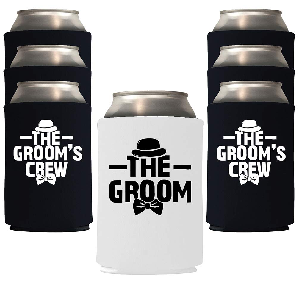 Veracco The Groom And The Grooms Crew Can Coolie Holder Bachelor Party Wedding Favors Gift For Groom Groomsmans Proposal (White