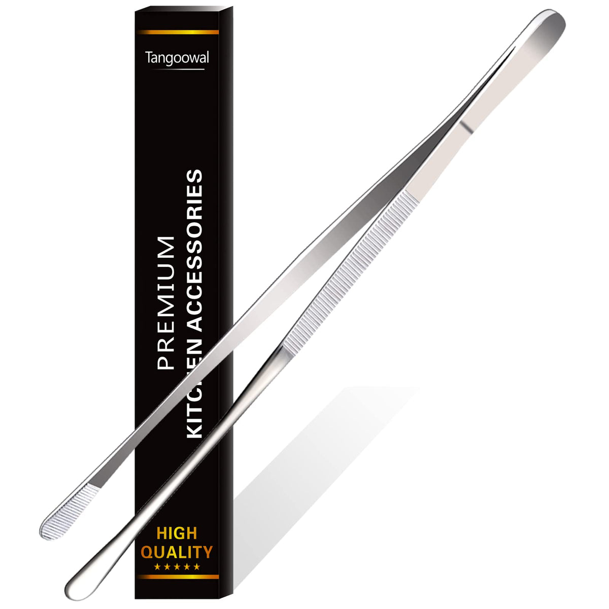 12-Inch Professional Kitchen & Cooking Tweezers Tongs - Stainless Steel Long Tweezer Tongs - Black Coated - Bbq,Plating,Multi-Us