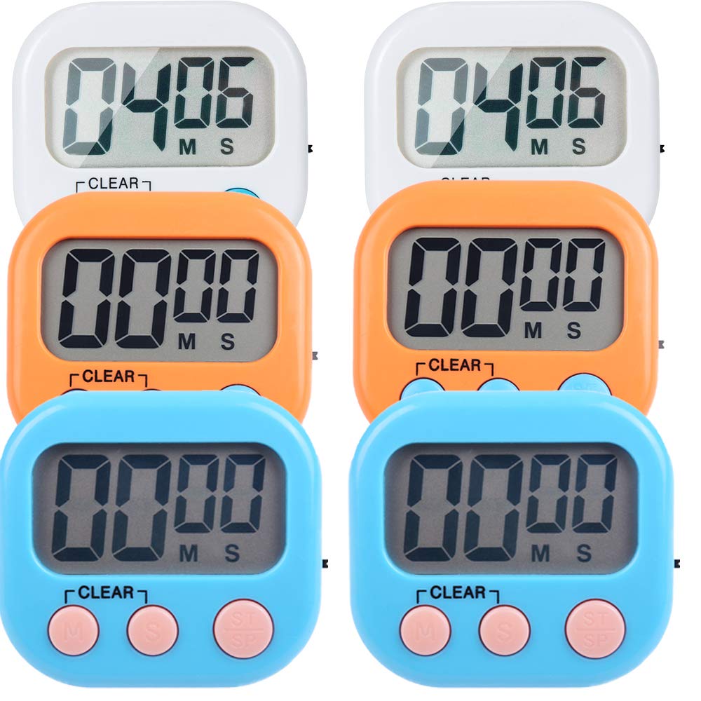 6 Pack Small Digital Kitchen Timer Magnetic Back And On/Off Switch,Minute Second Count Up Countdown (Multicolored)