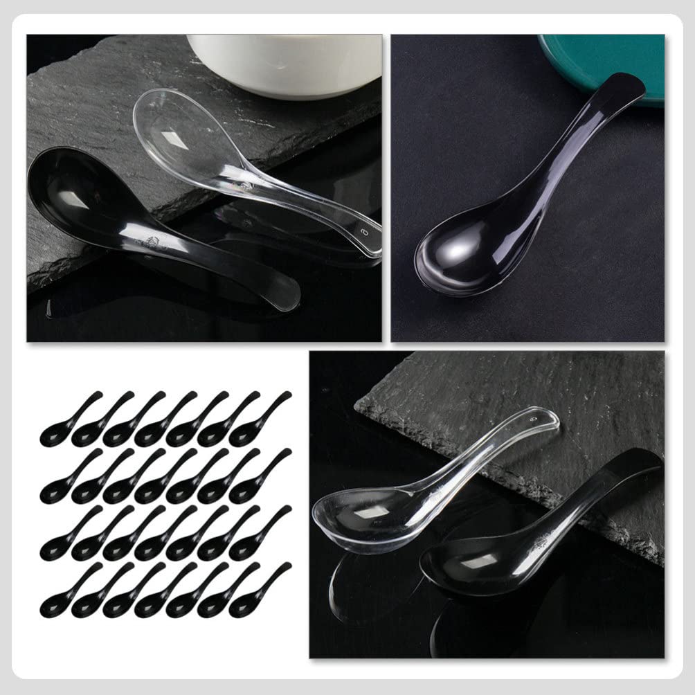 Hemoton 200Pcs Asian Soup Spoons Disposable Spoons Rice Spoons Noodle Soup Spoons Japanese Soup Spoon For Home And Kitchen (Blac