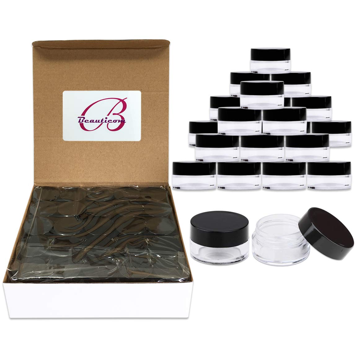50 Jars - Beauticom High-Graded 5 Grams/5 Ml Bpa Free Thick Clear Acrylic No Leak Plastic Empty Containers With Black Lid For Co
